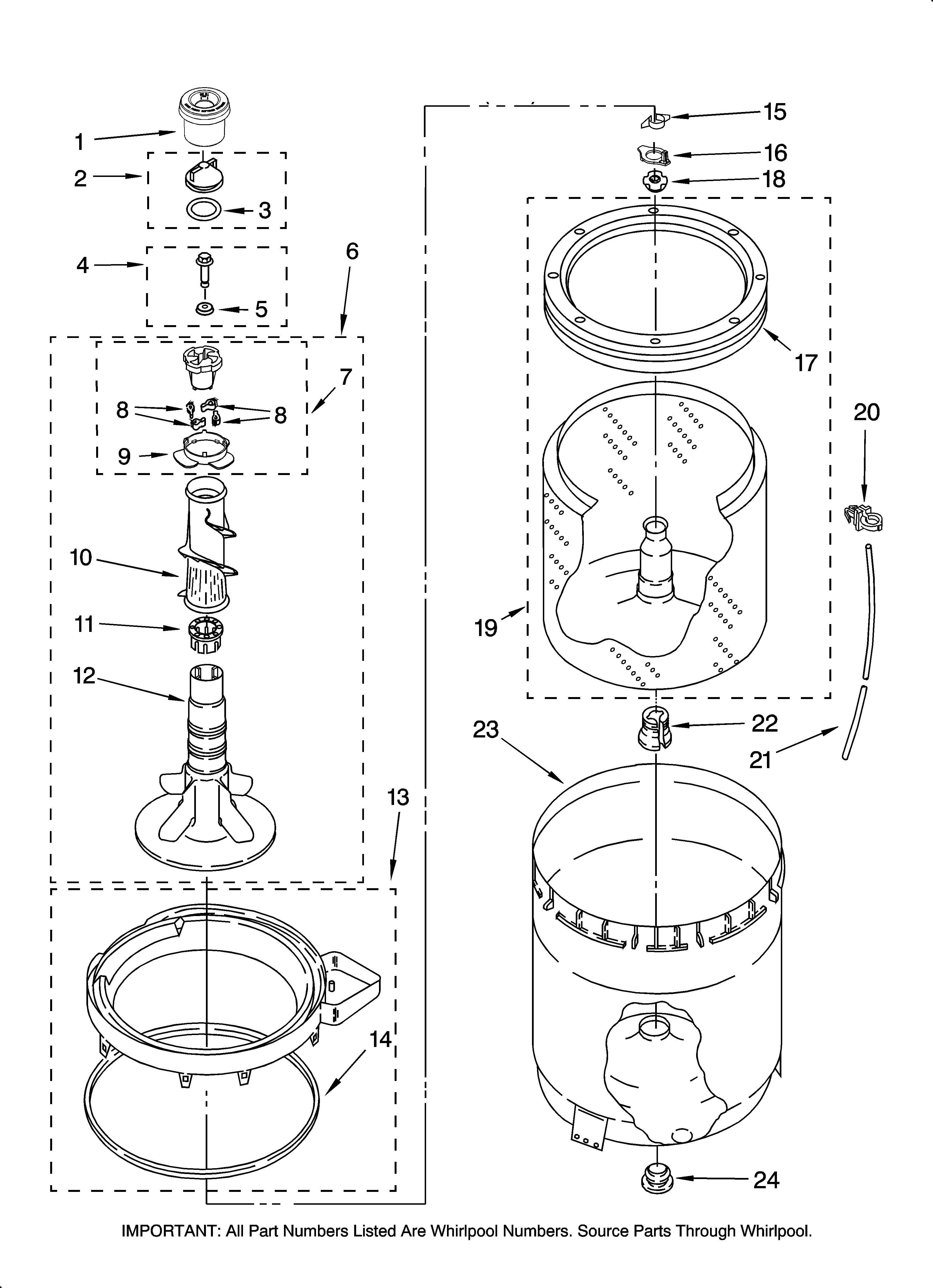 Agitator, basket and tub parts