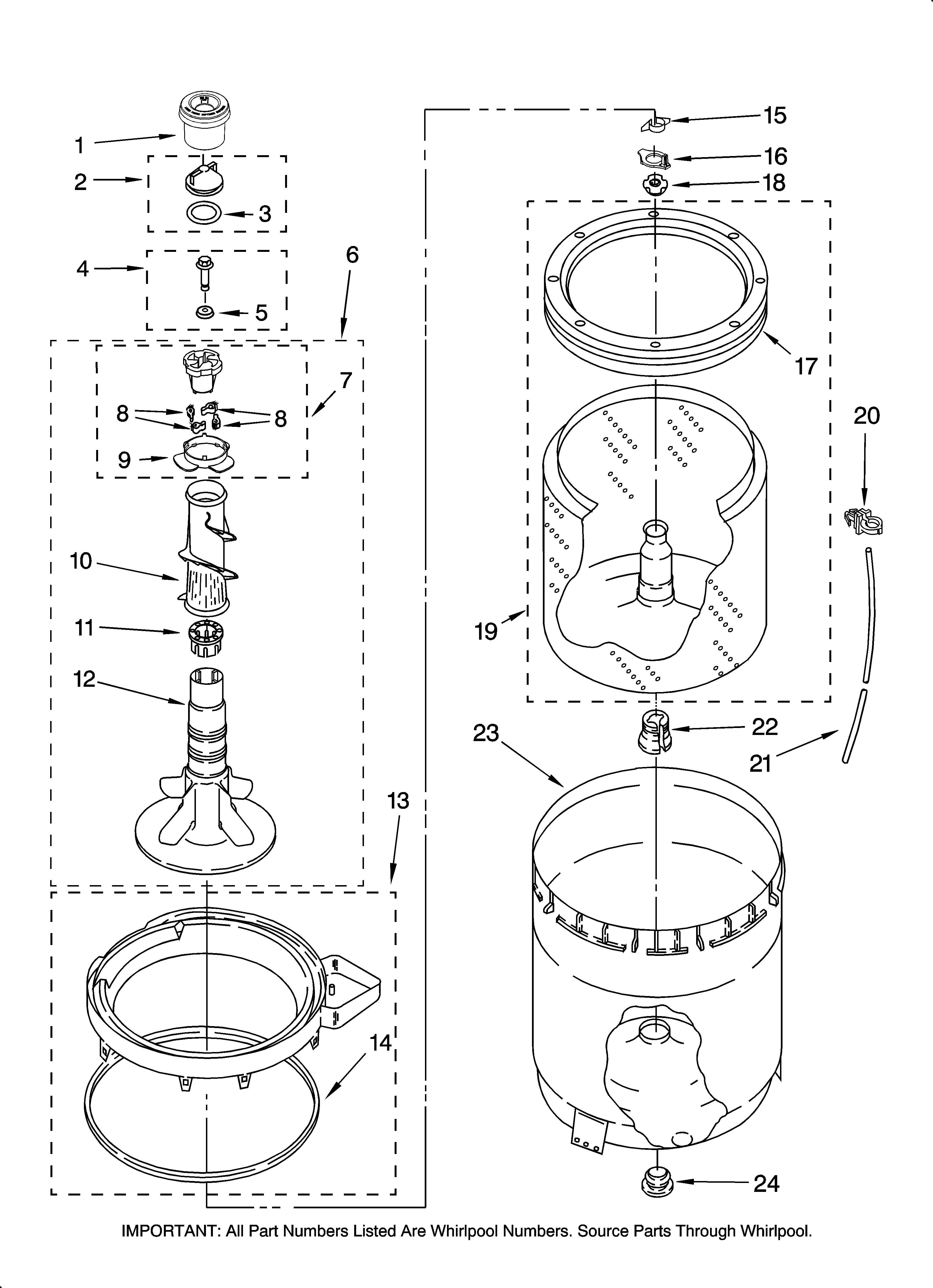 Agitator, basket and tub parts