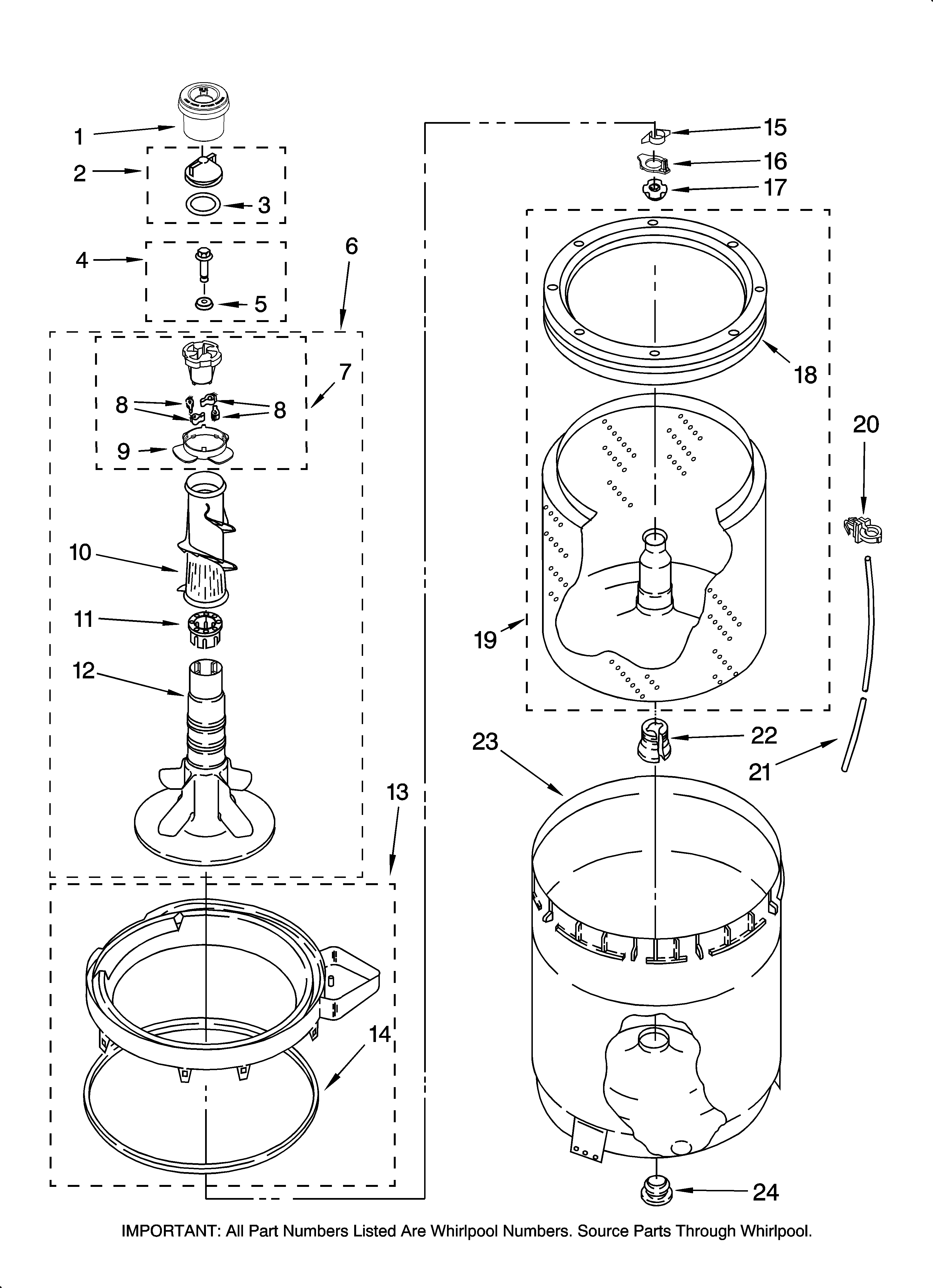 Agitator, basket and tub parts