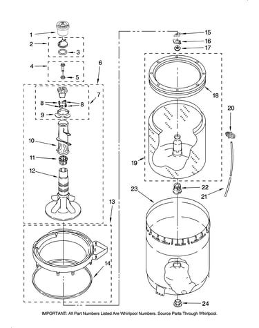 Agitator, basket and tub parts