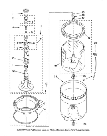 Agitator, basket and tub parts