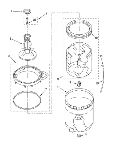 Agitator, basket and tub parts