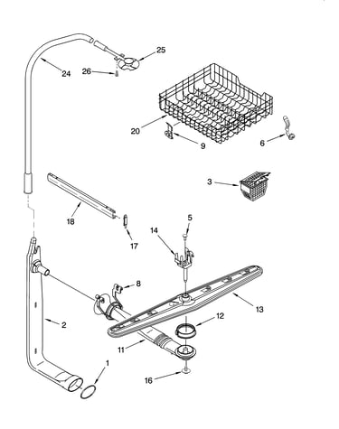 Upper dishrack and water feed parts