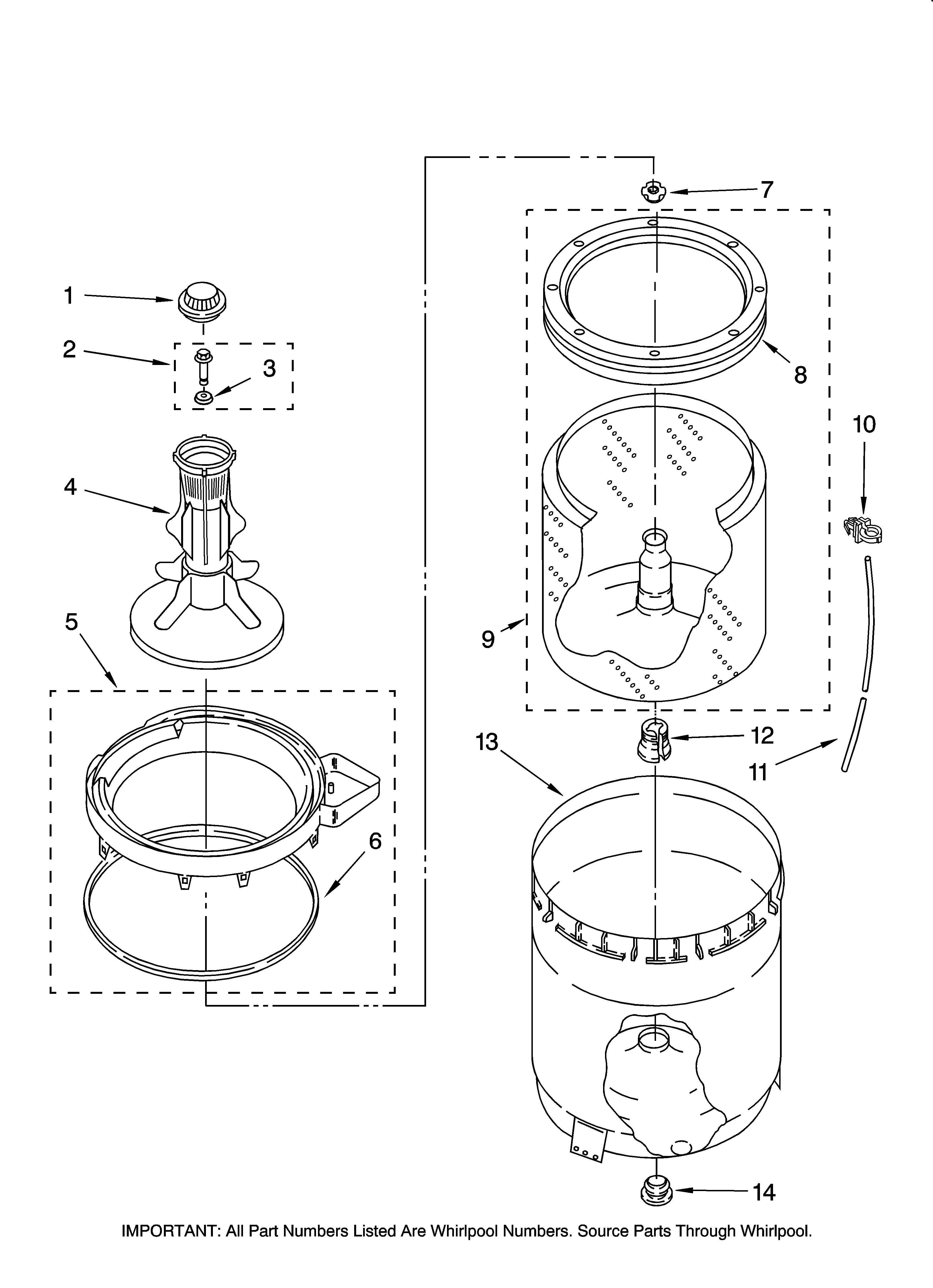 Agitator, basket and tub parts
