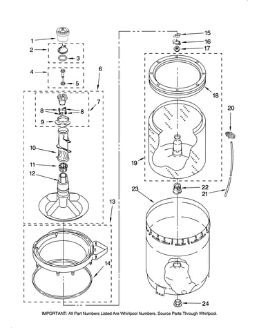 Agitator, basket and tub parts