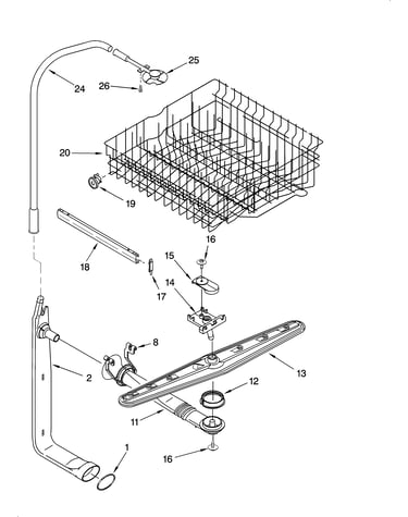 Upper dishrack and water feed parts