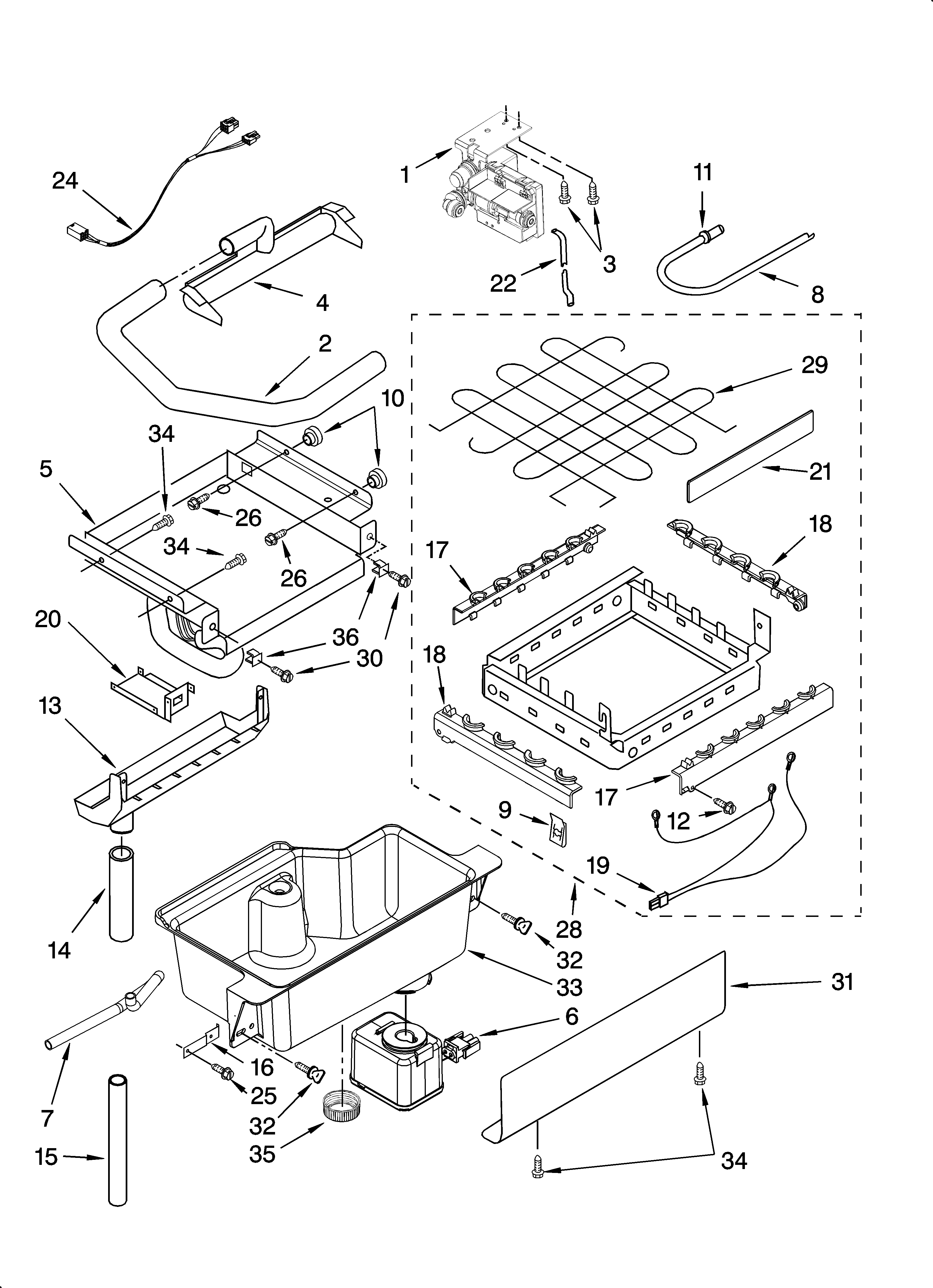 Evaporator, ice cutter grid and water parts
