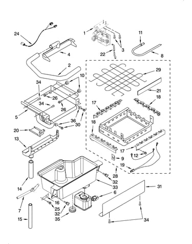 Evaporator, ice cutter grid and water parts