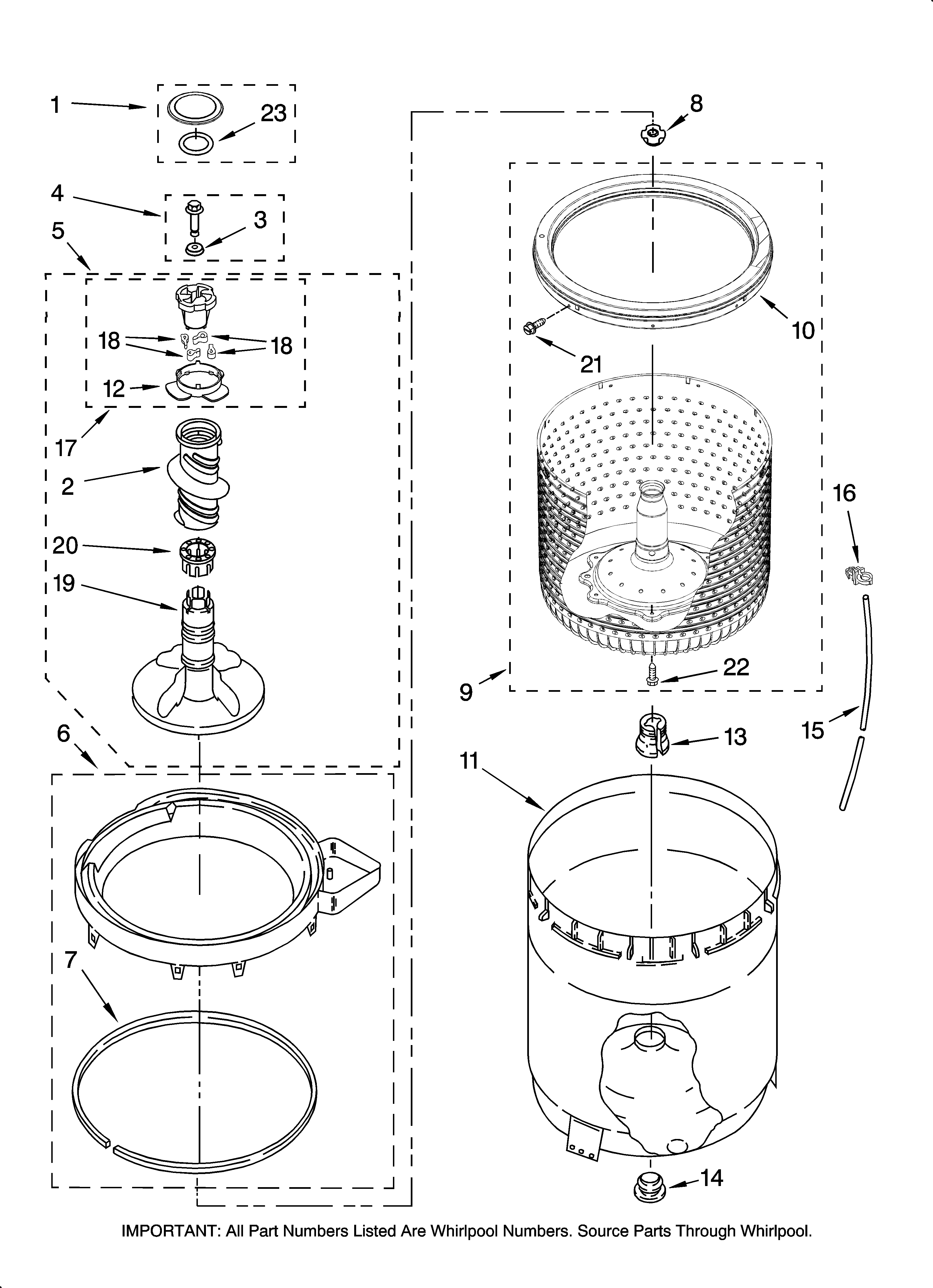 Agitator, basket and tub parts