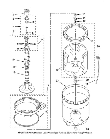 Agitator, basket and tub parts