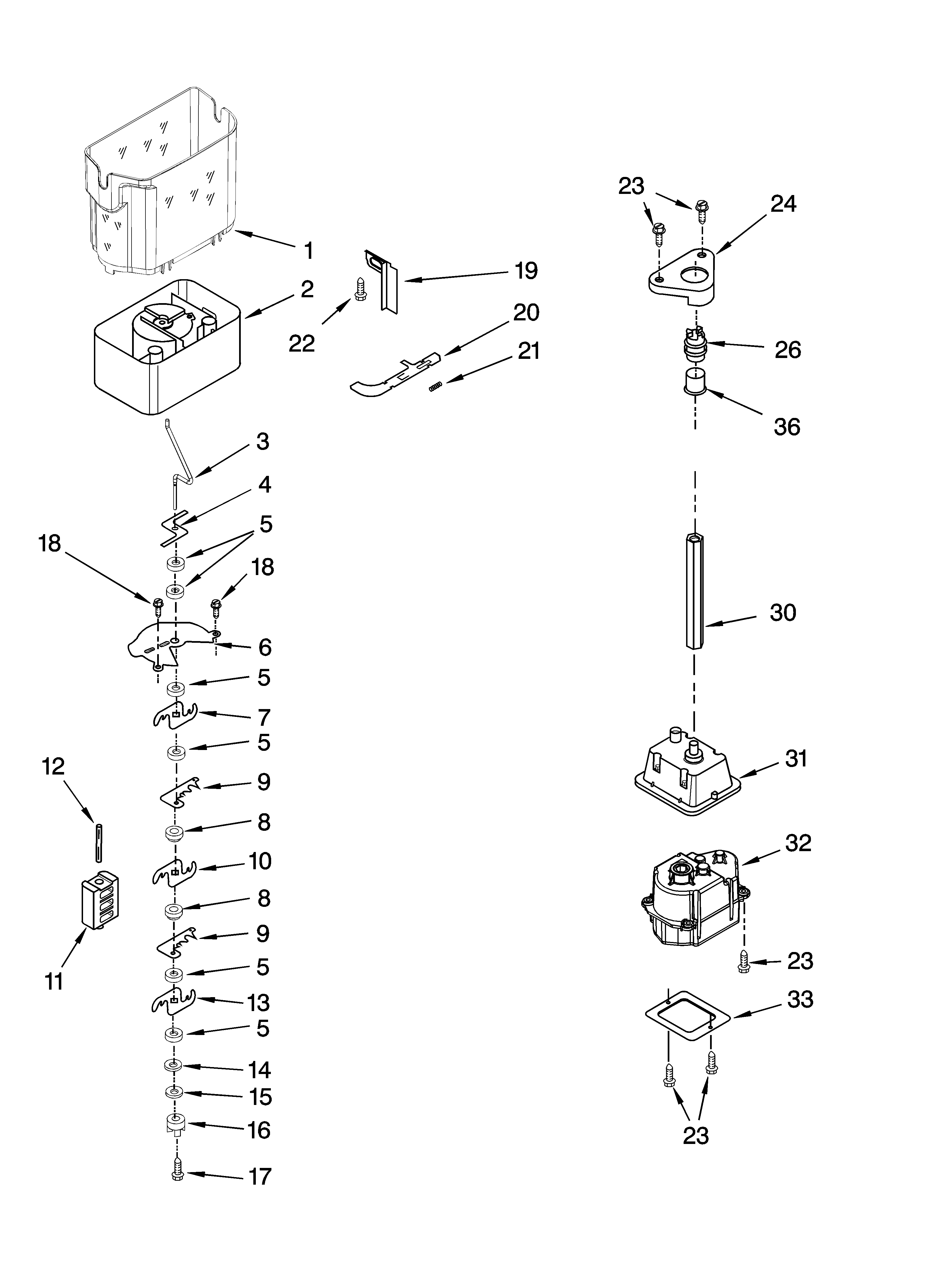Motor and ice container parts