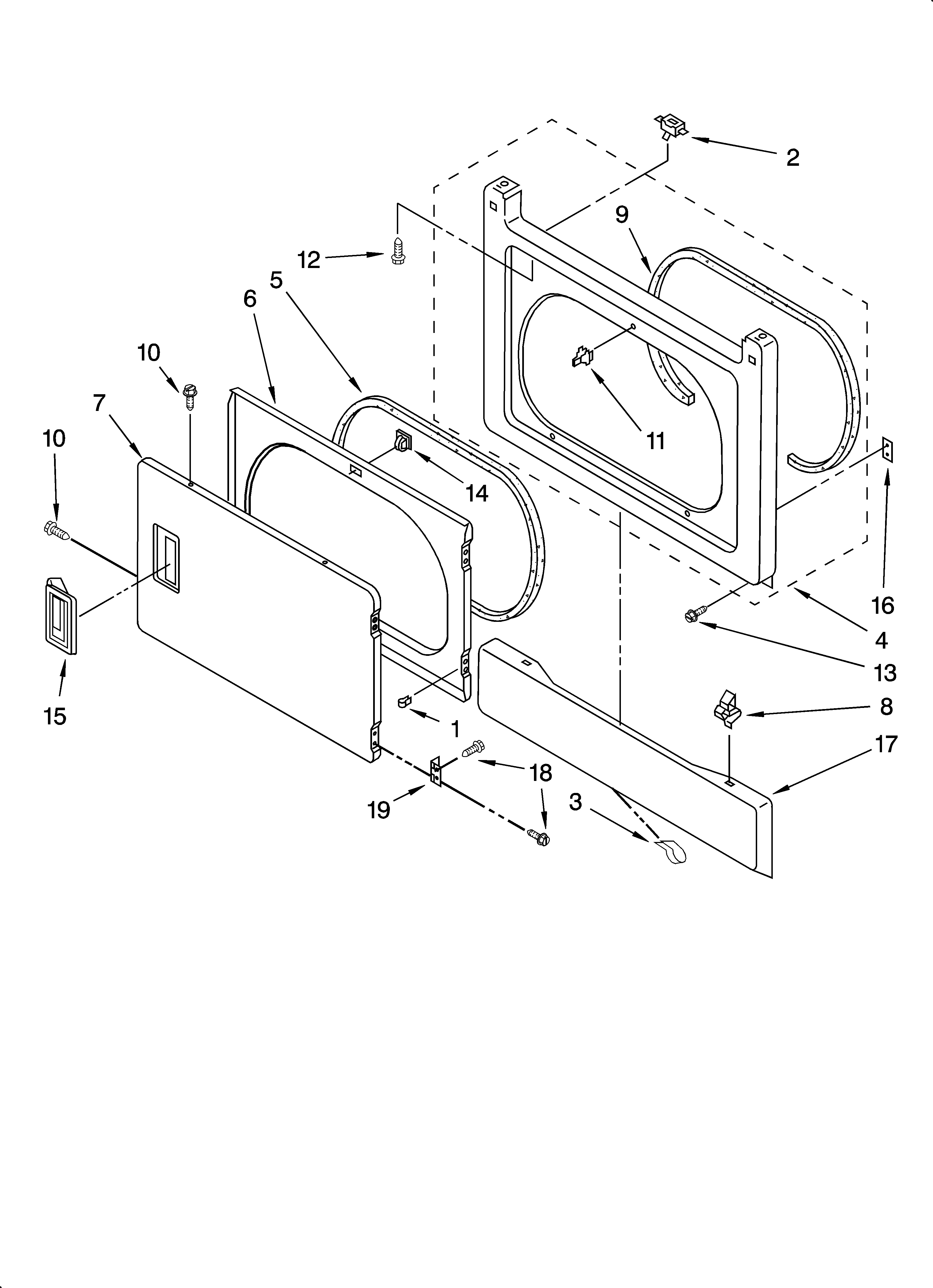 Dryer front panel and door parts