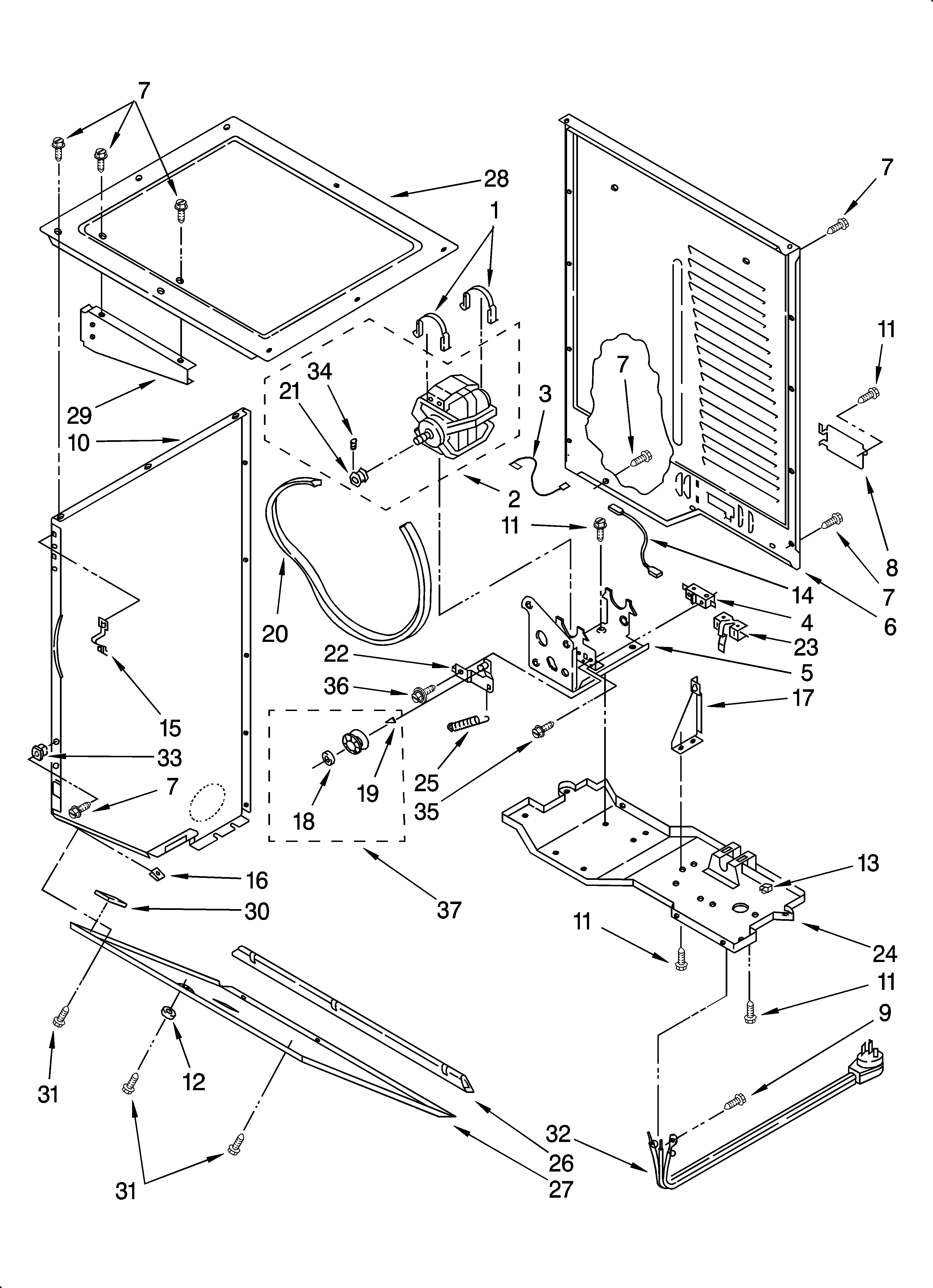 Dryer cabinet and motor parts