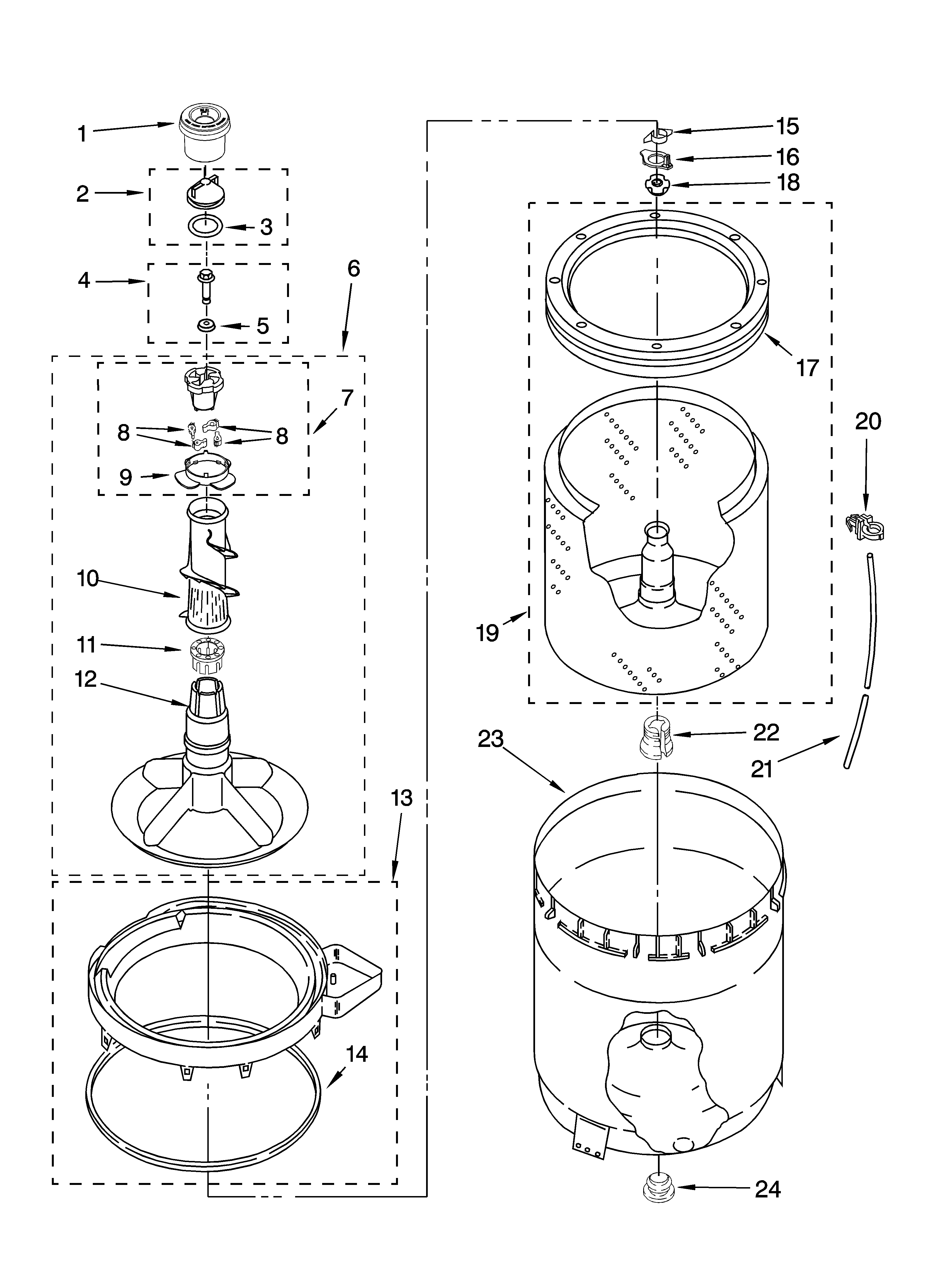 Agitator, basket and tub parts