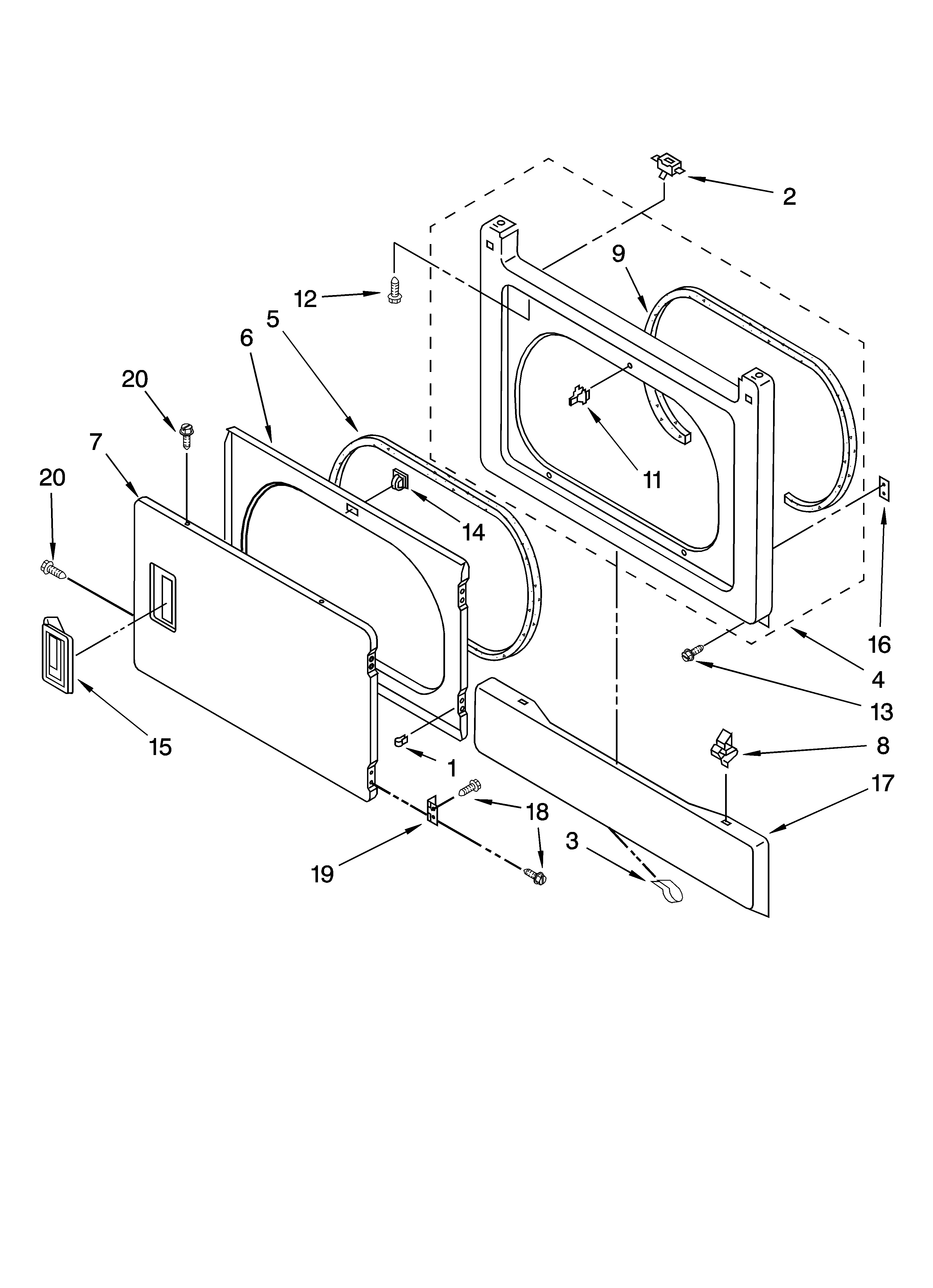 Dryer front panel and door parts