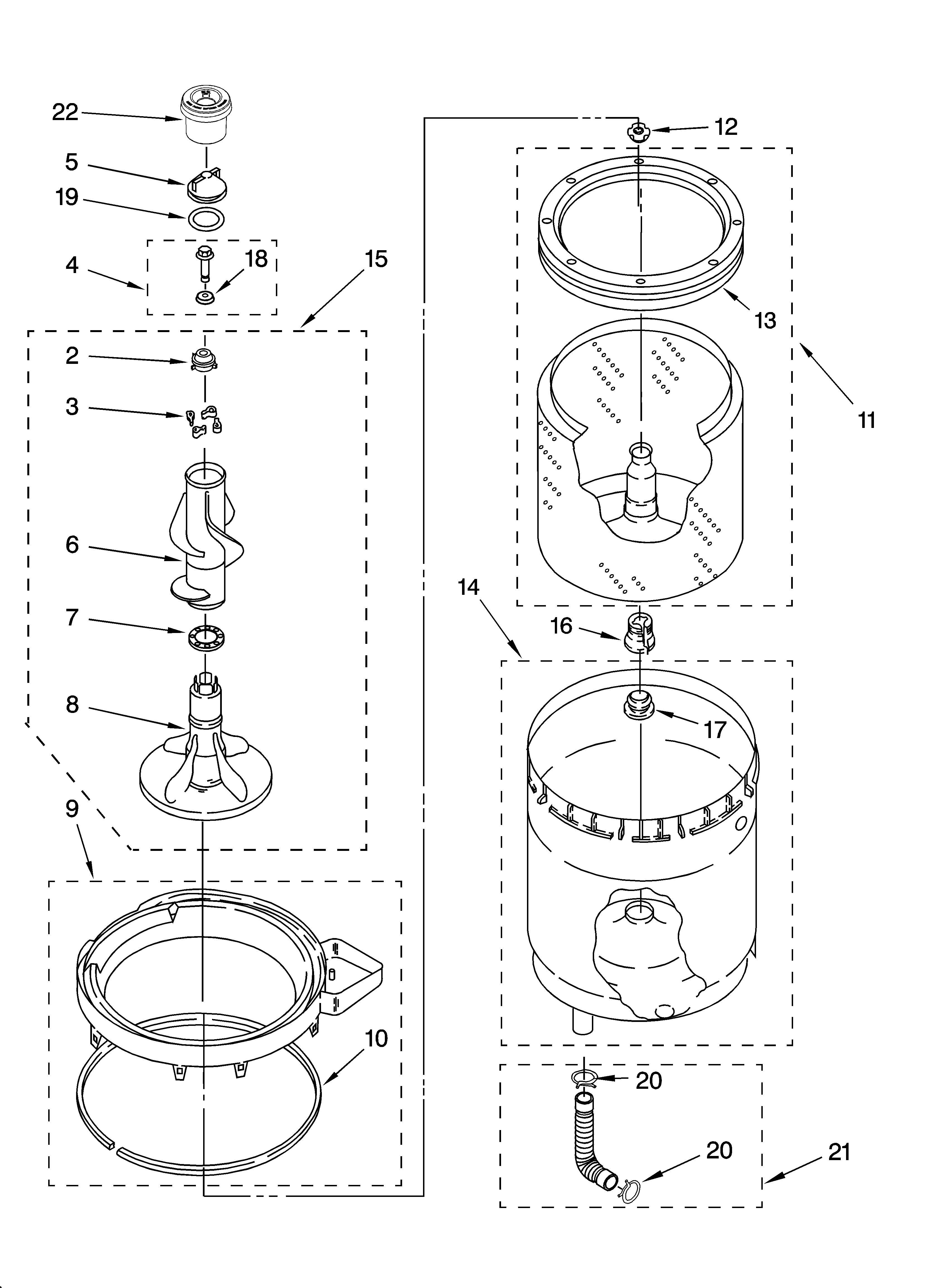 Agitator, basket and tub parts