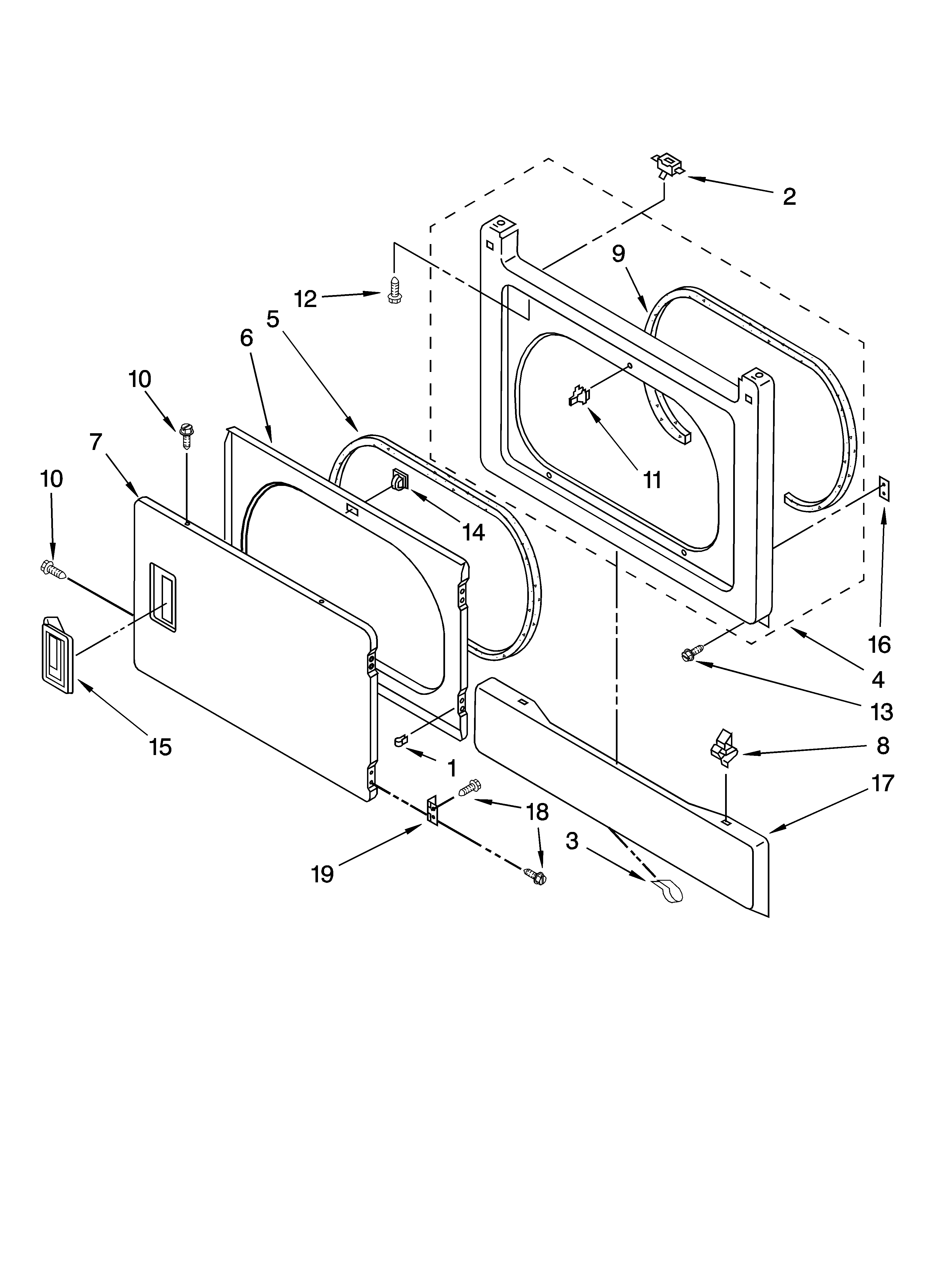 Dryer front panel and door parts