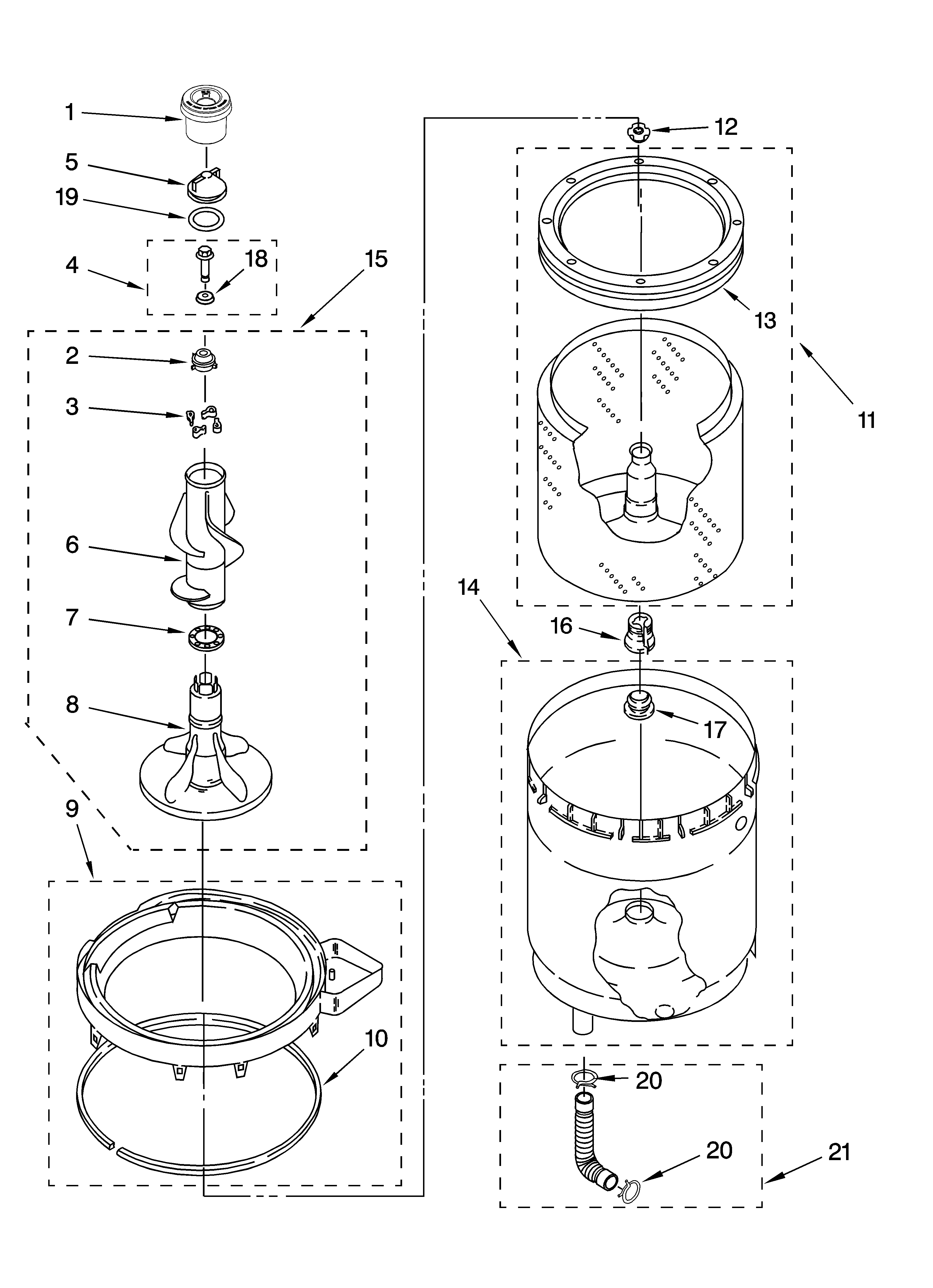 Agitator, basket and tub parts
