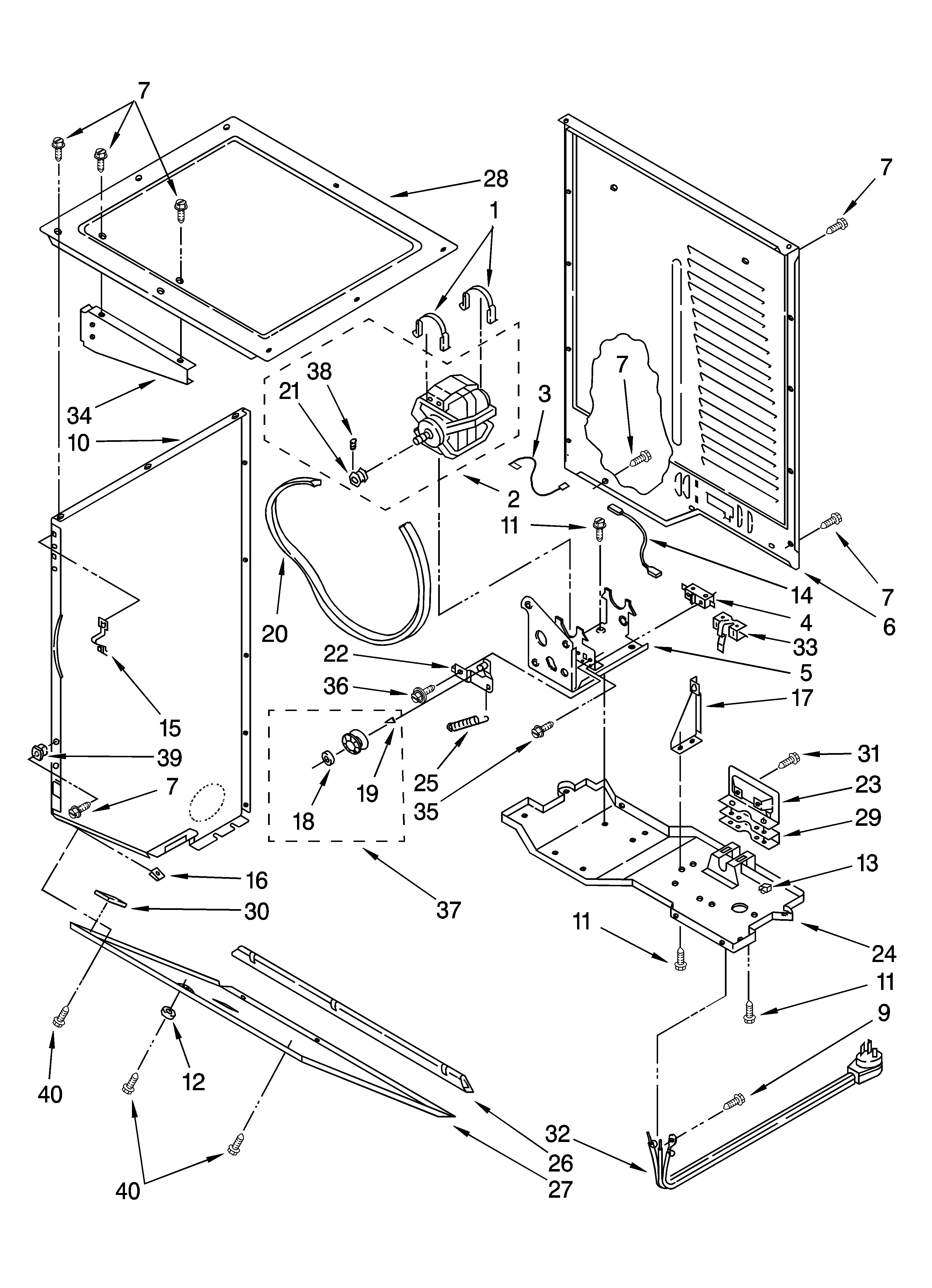 Dryer cabinet and motor parts