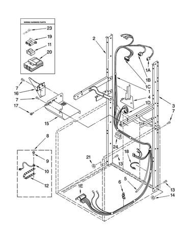 Dryer support and washer harness parts