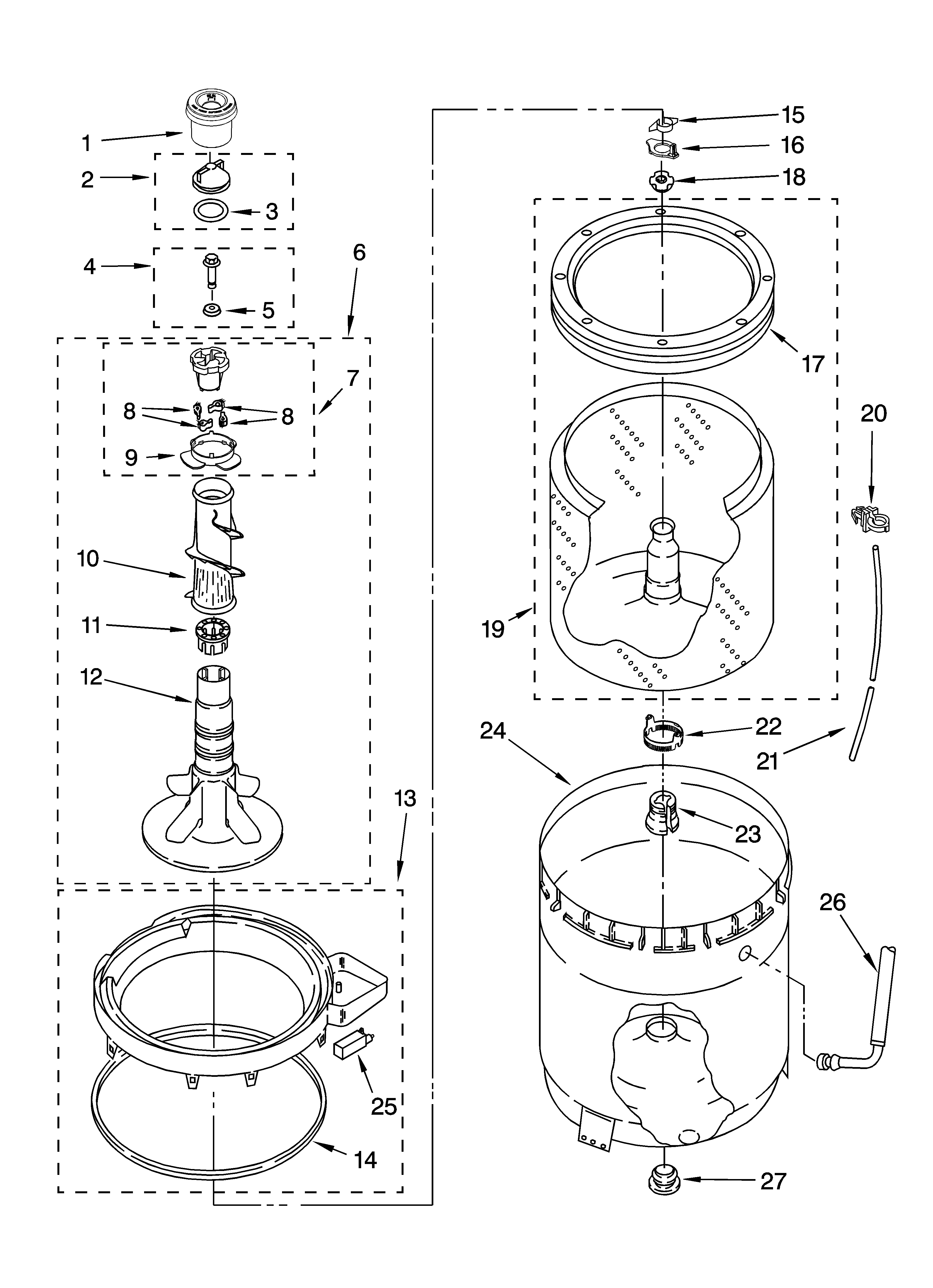 Agitator, basket and tub parts