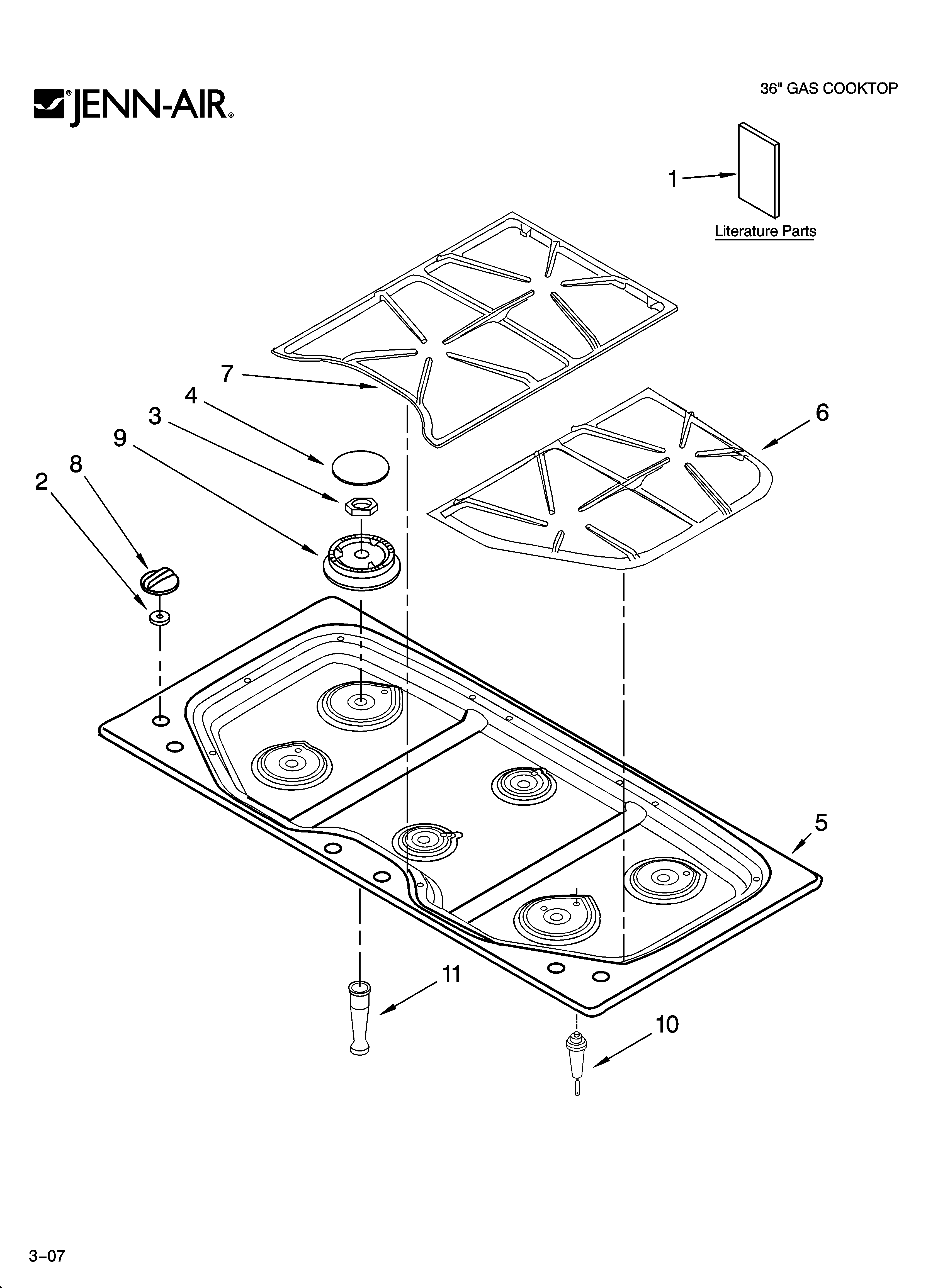 Cooktop, burner and grate parts