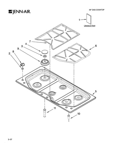 Cooktop, burner and grate parts