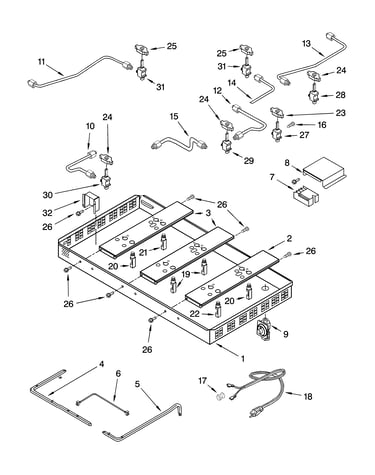 Burner box, gas valves, and switches, optional parts (