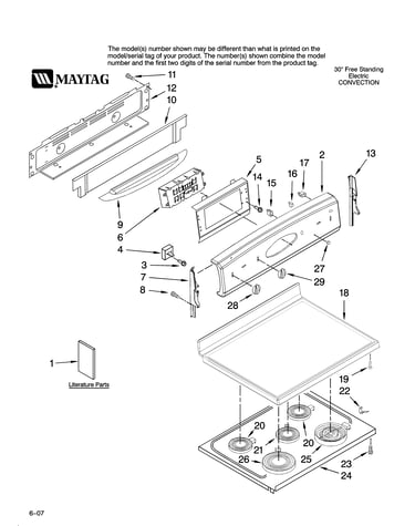 Cooktop and control panel parts