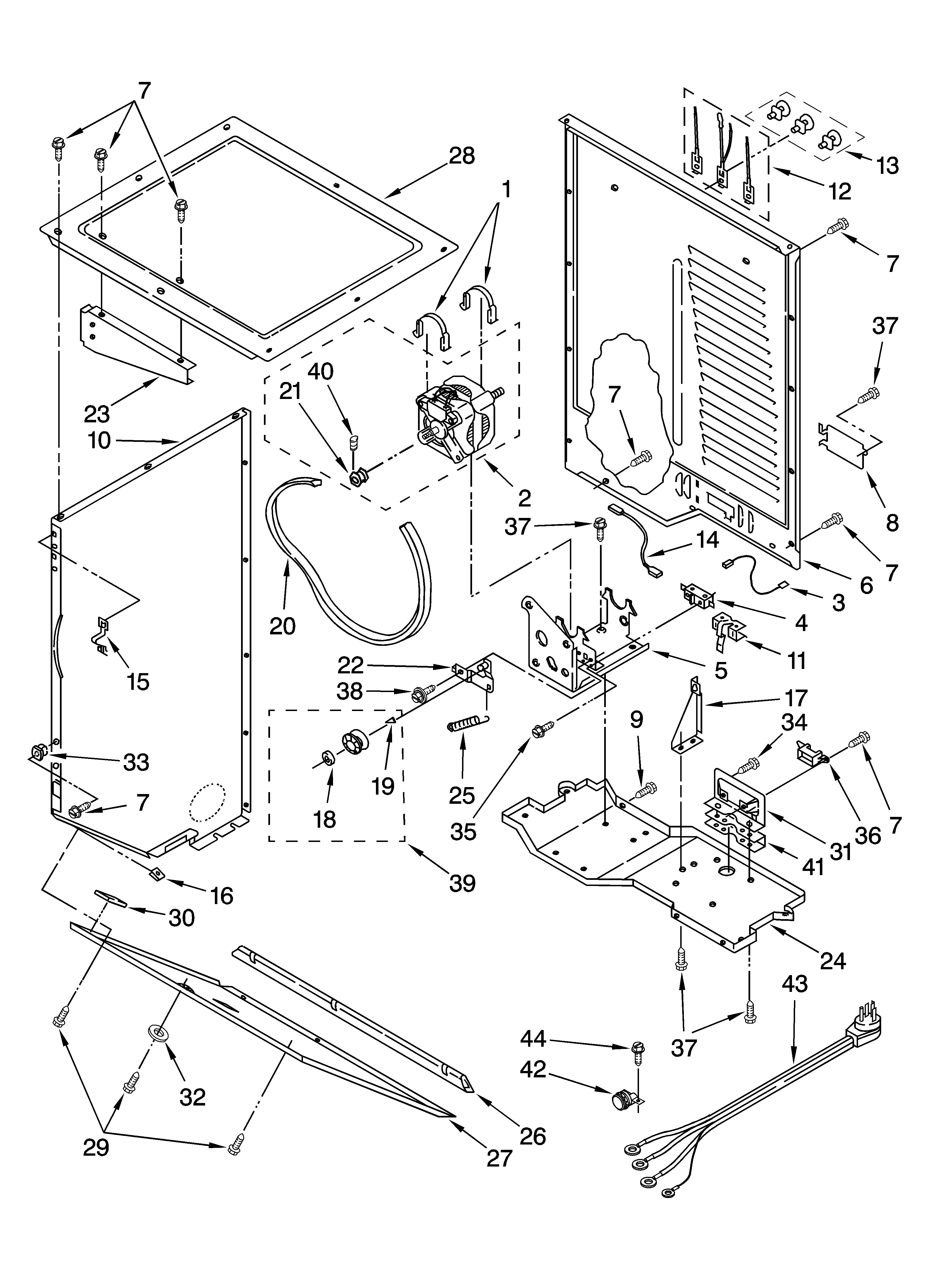 Dryer cabinet and motor parts