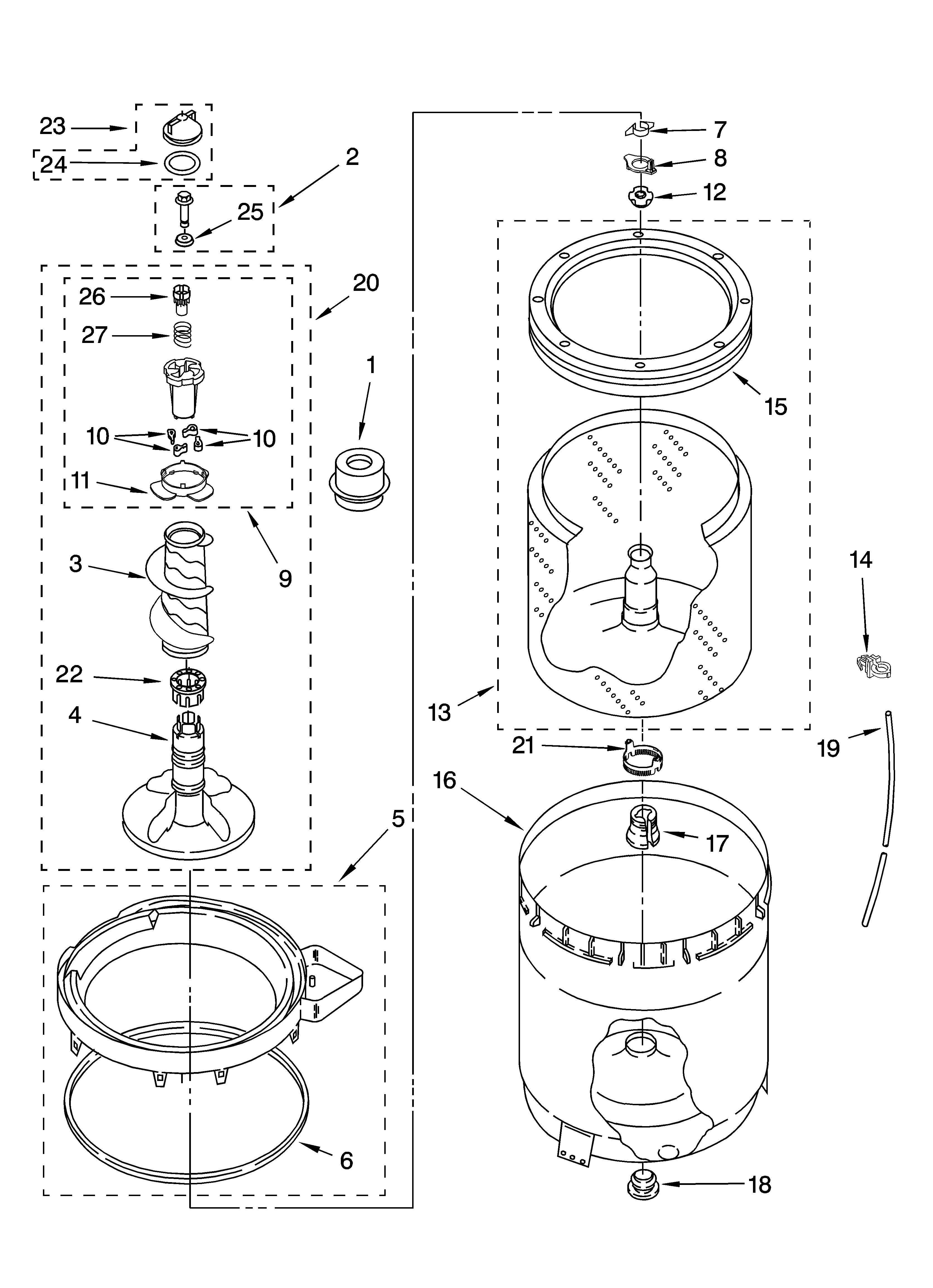 Agitator, basket and tub parts