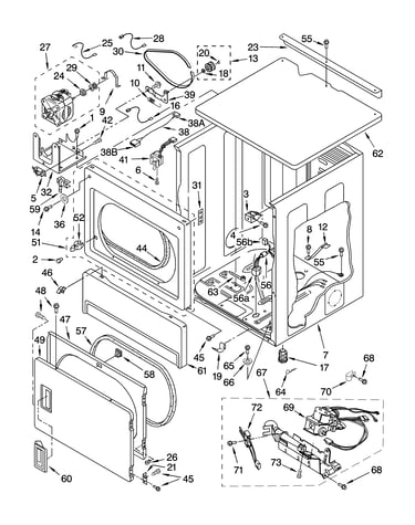 Upper cabinet and front panel parts