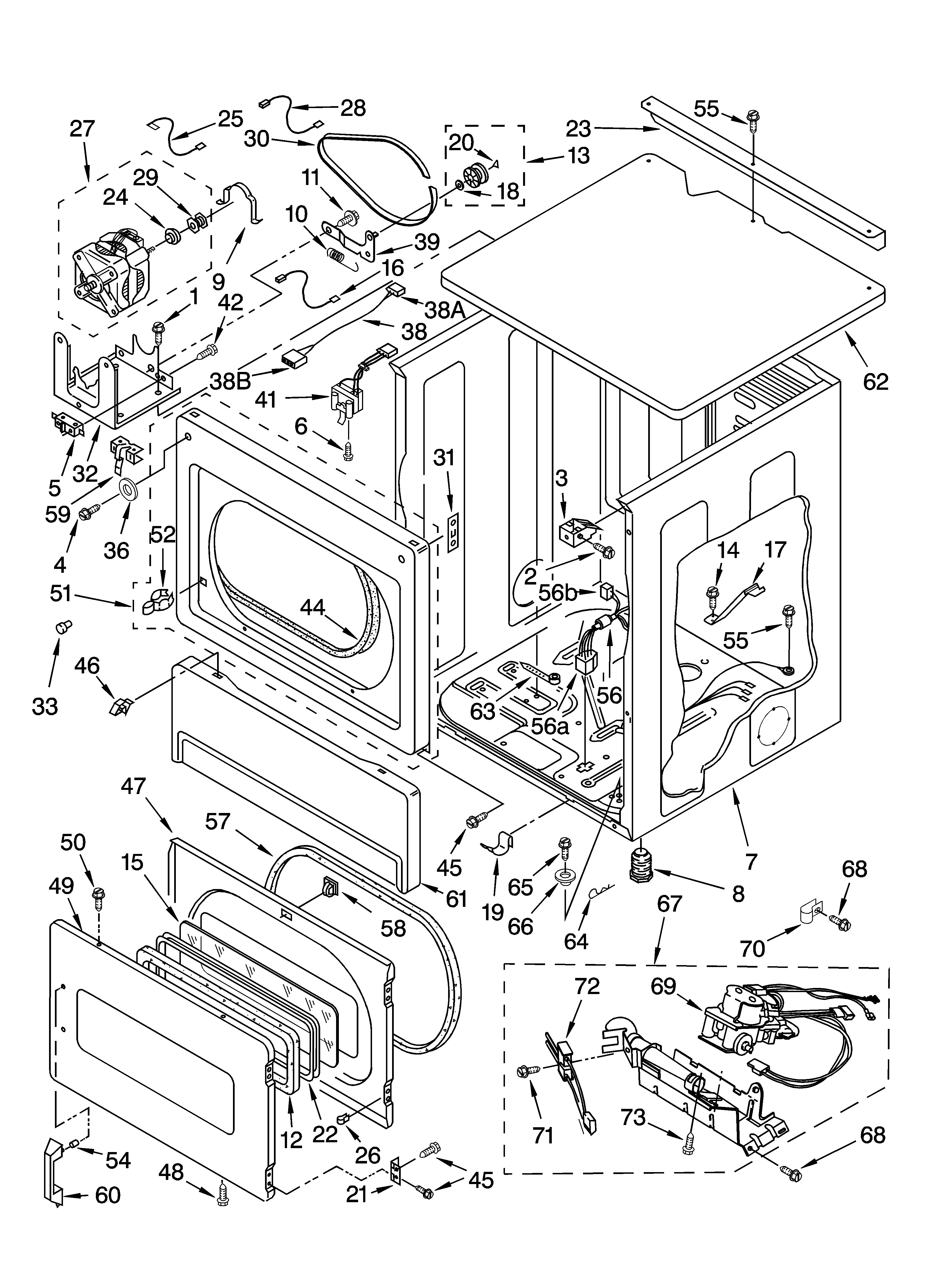 Upper cabinet and front panel parts