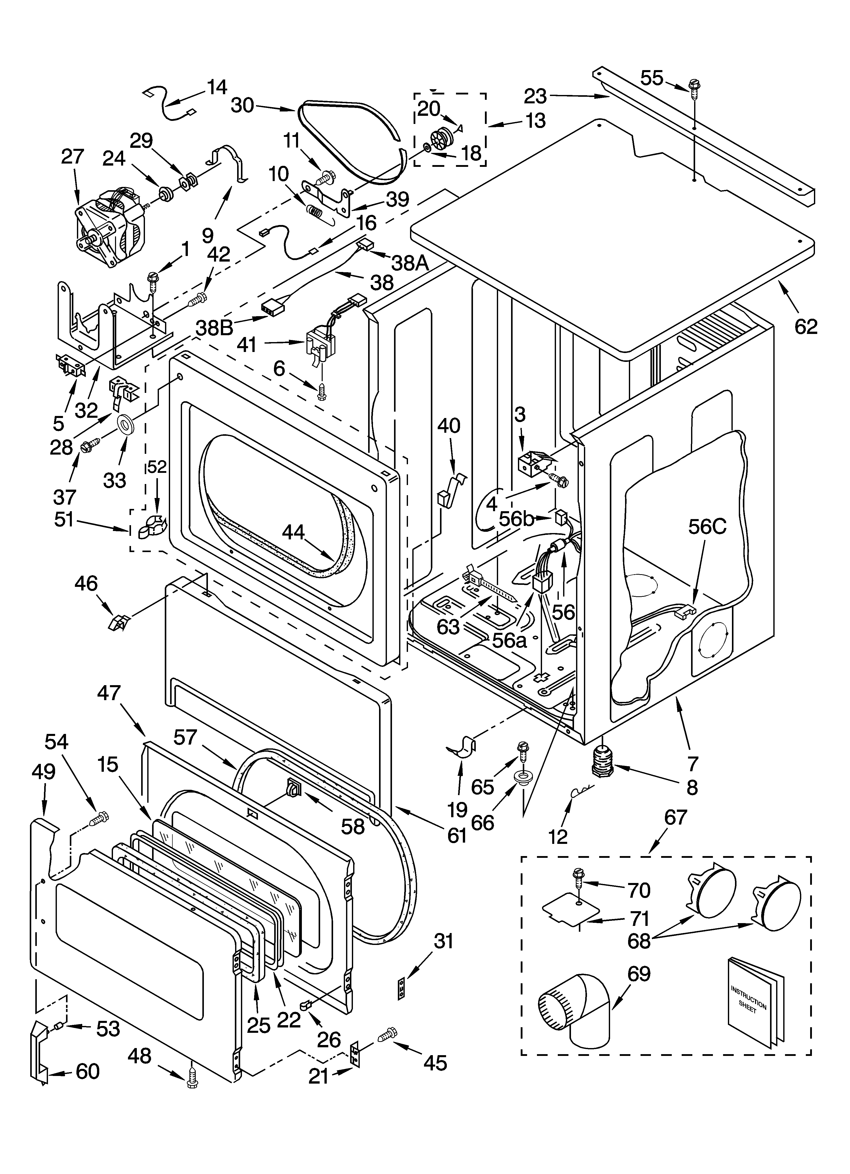 Upper cabinet and front panel parts