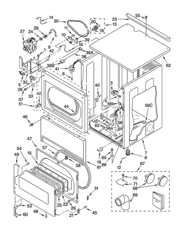 Upper cabinet and front panel parts