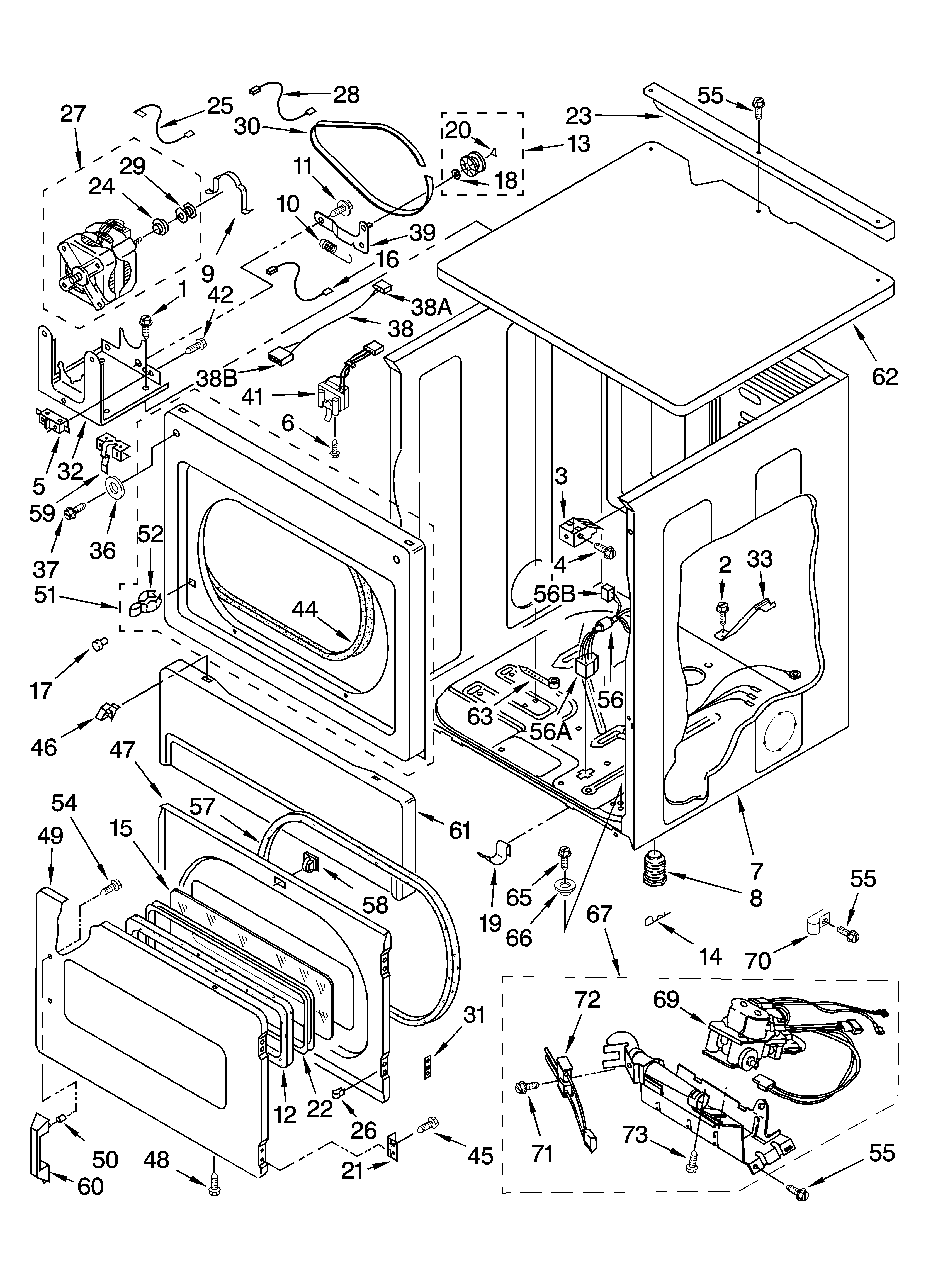 Upper cabinet and front panel parts