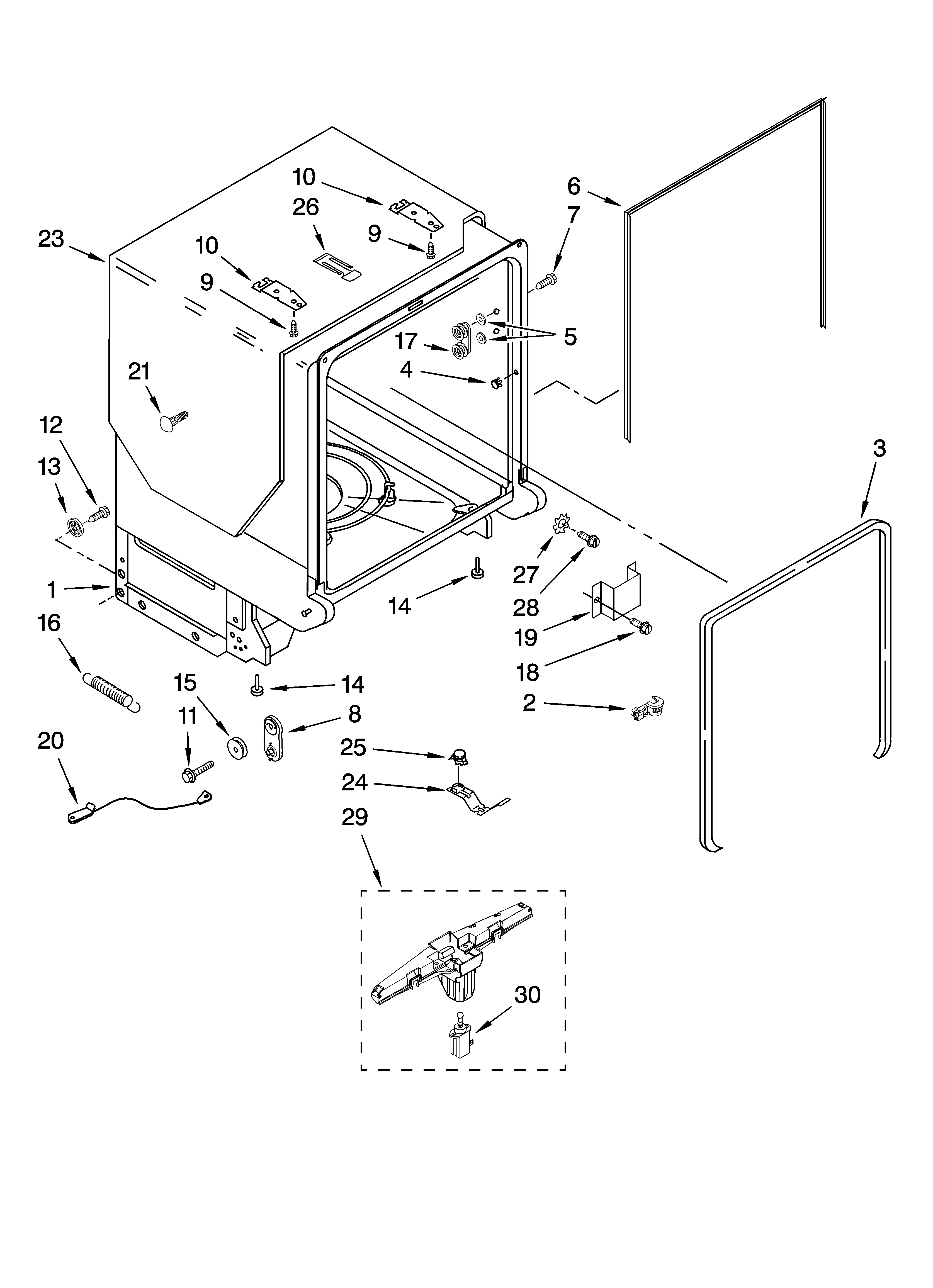 Tub and frame parts