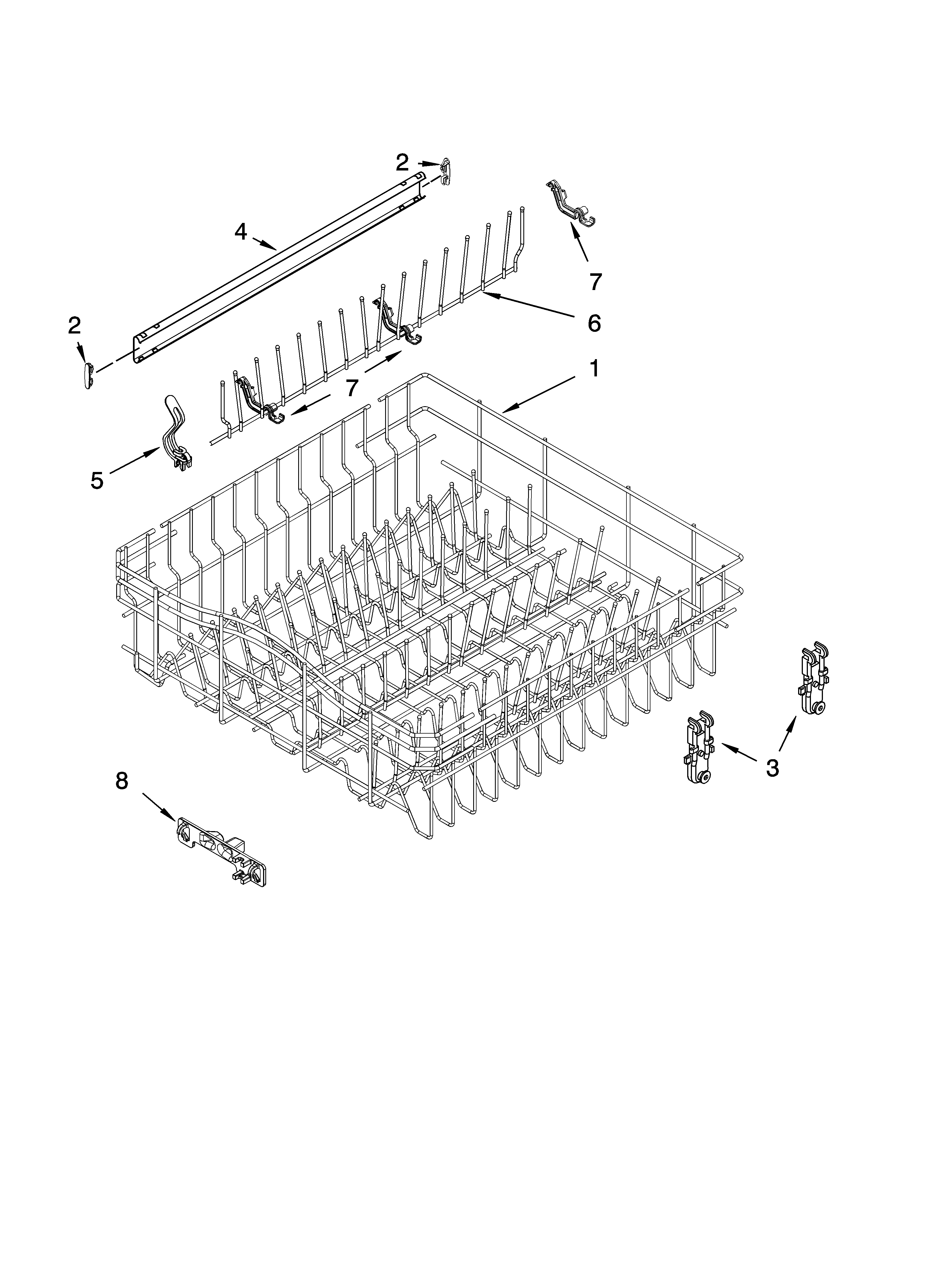 Upper rack and track parts