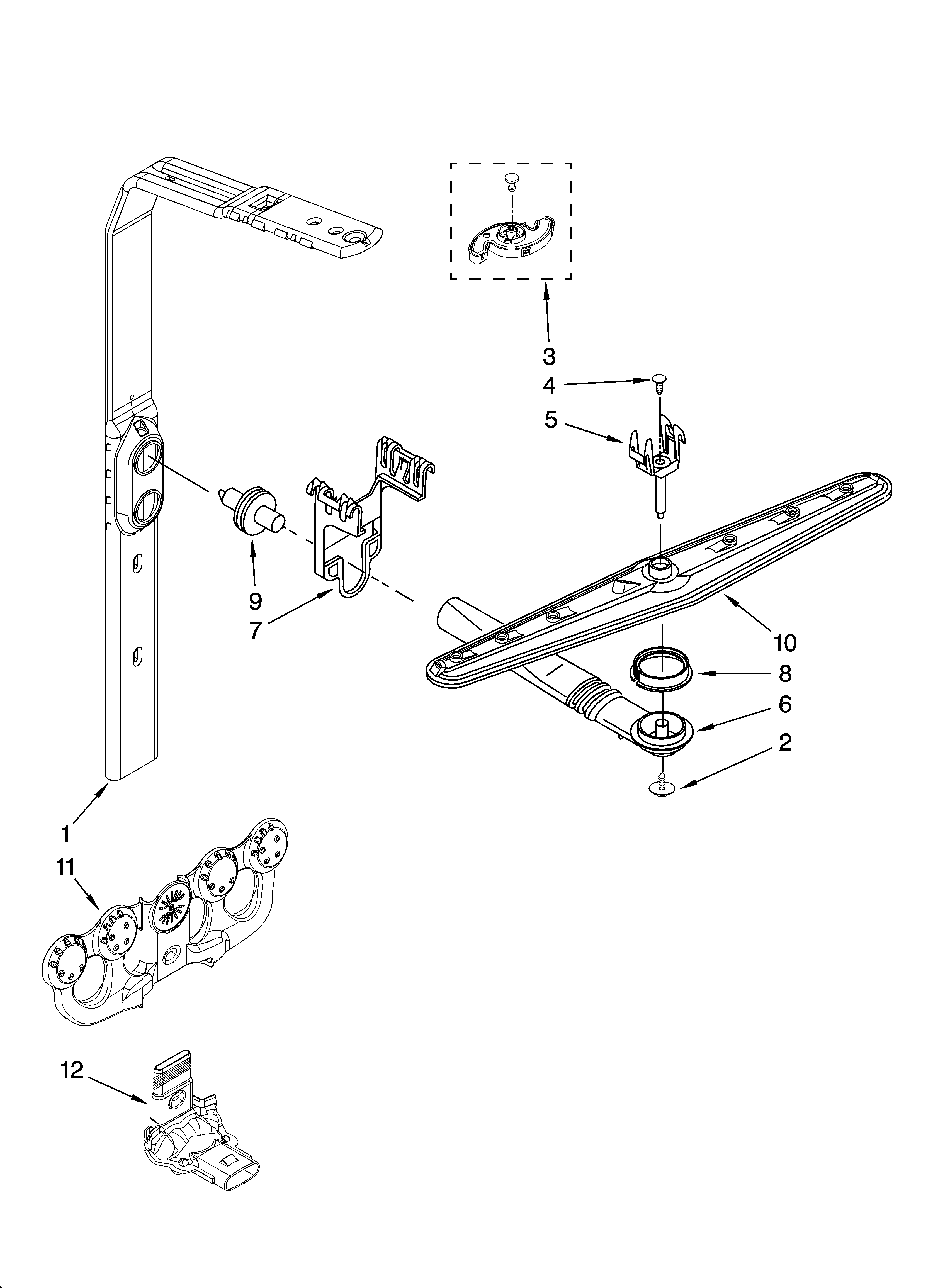 Upper wash and rinse parts