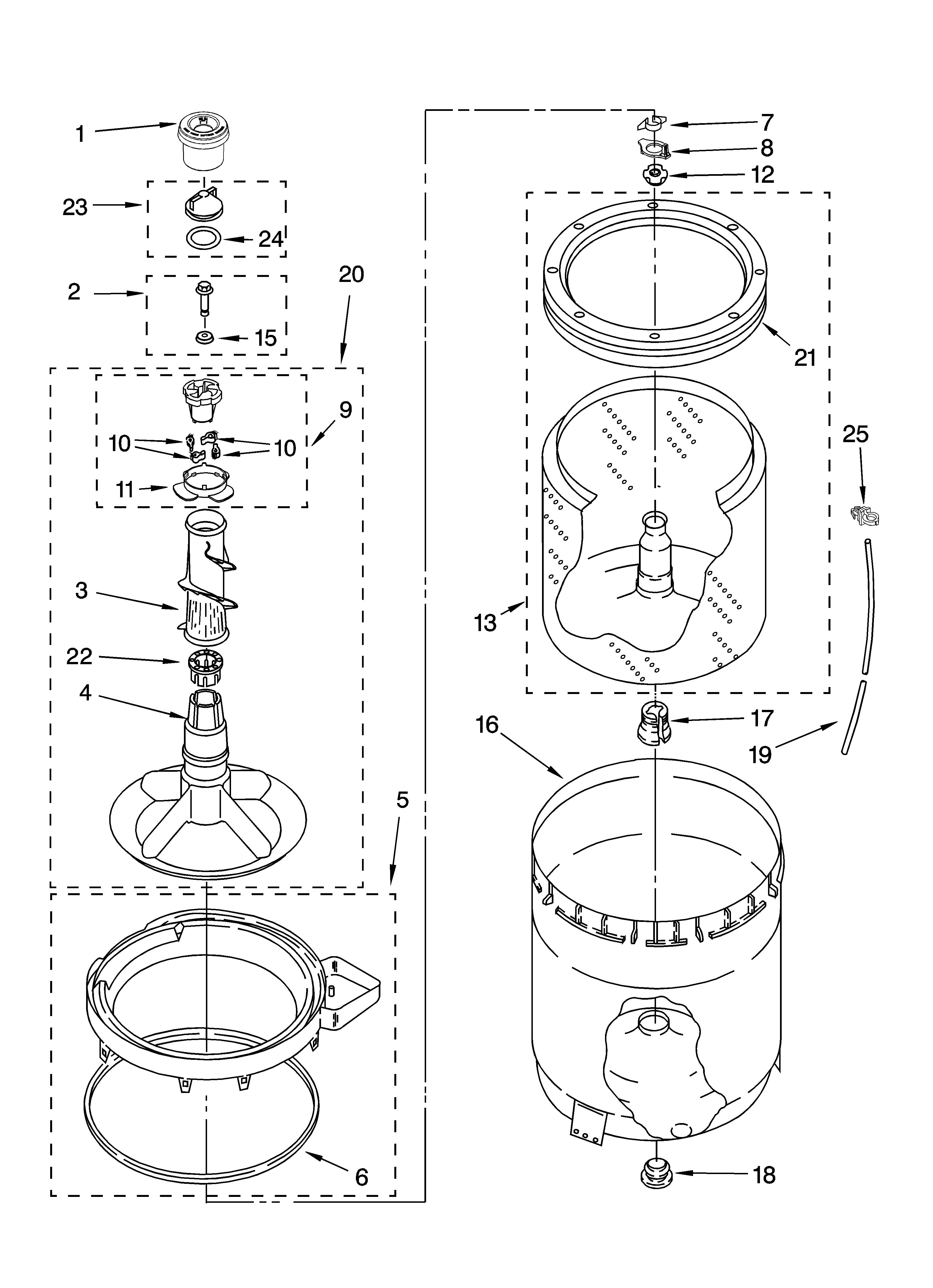 Agitator, basket and tub parts