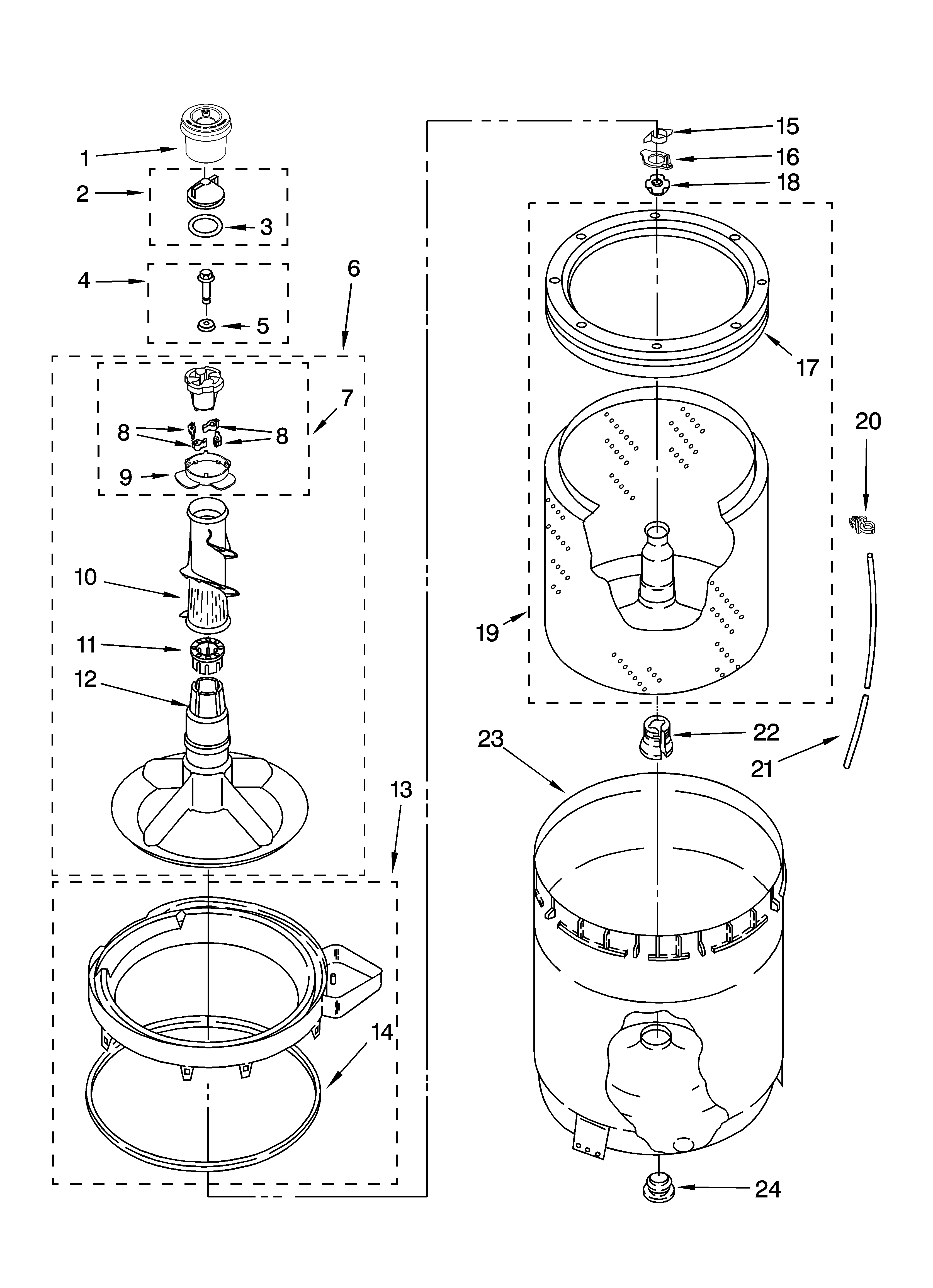 Agitator, basket and tub parts