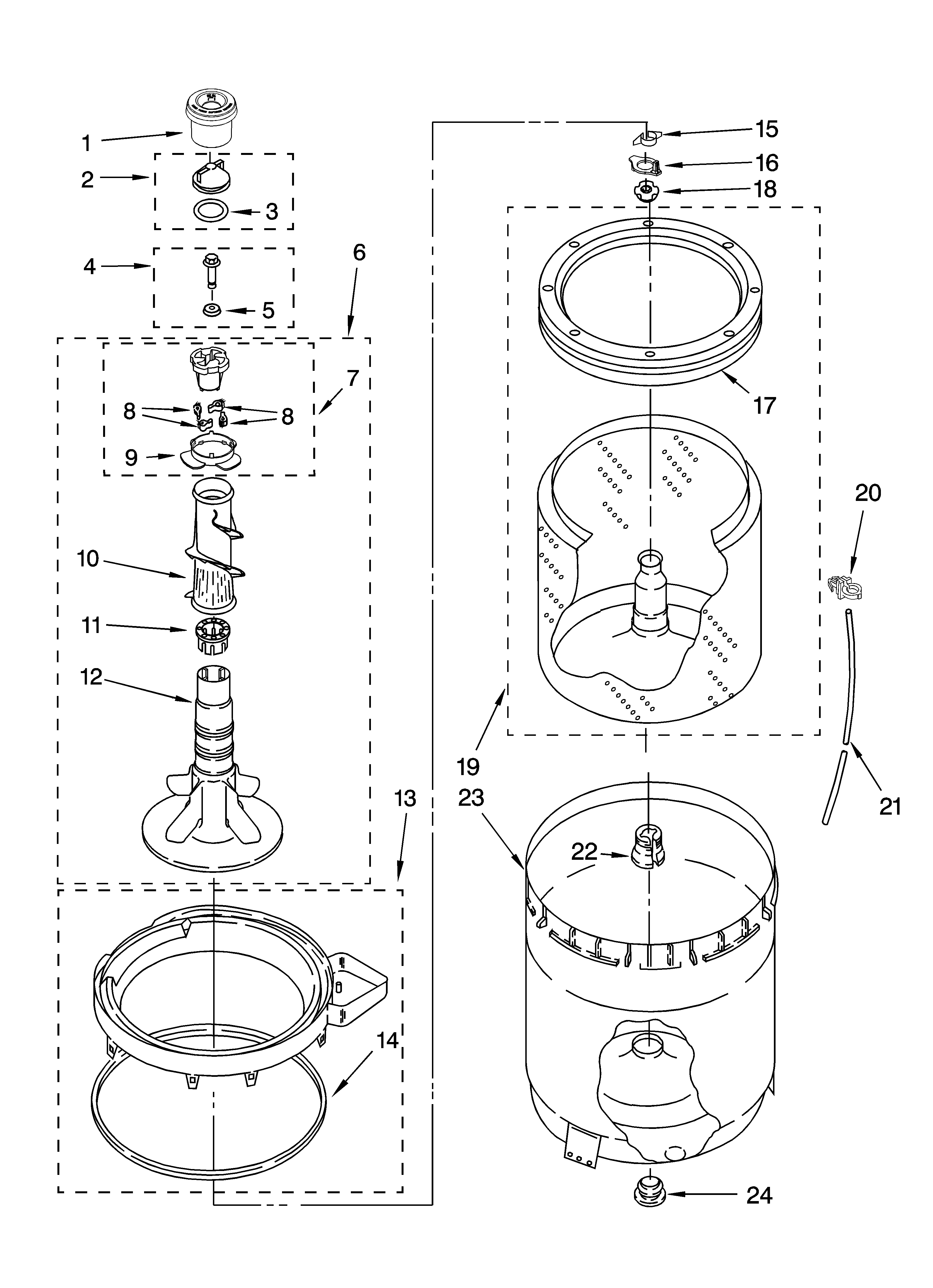 Agitator, basket and tub parts