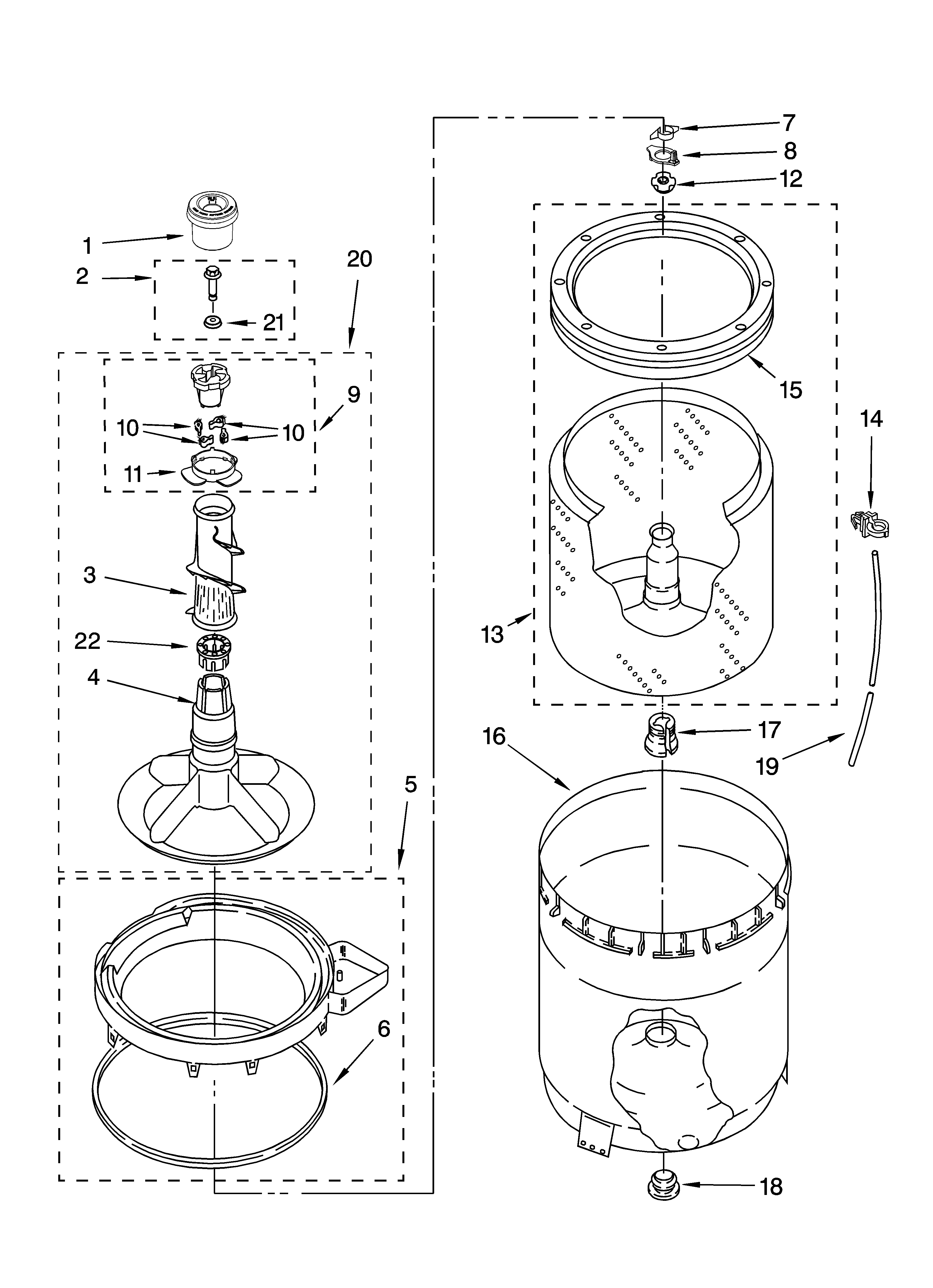 Agitator, basket and tub parts