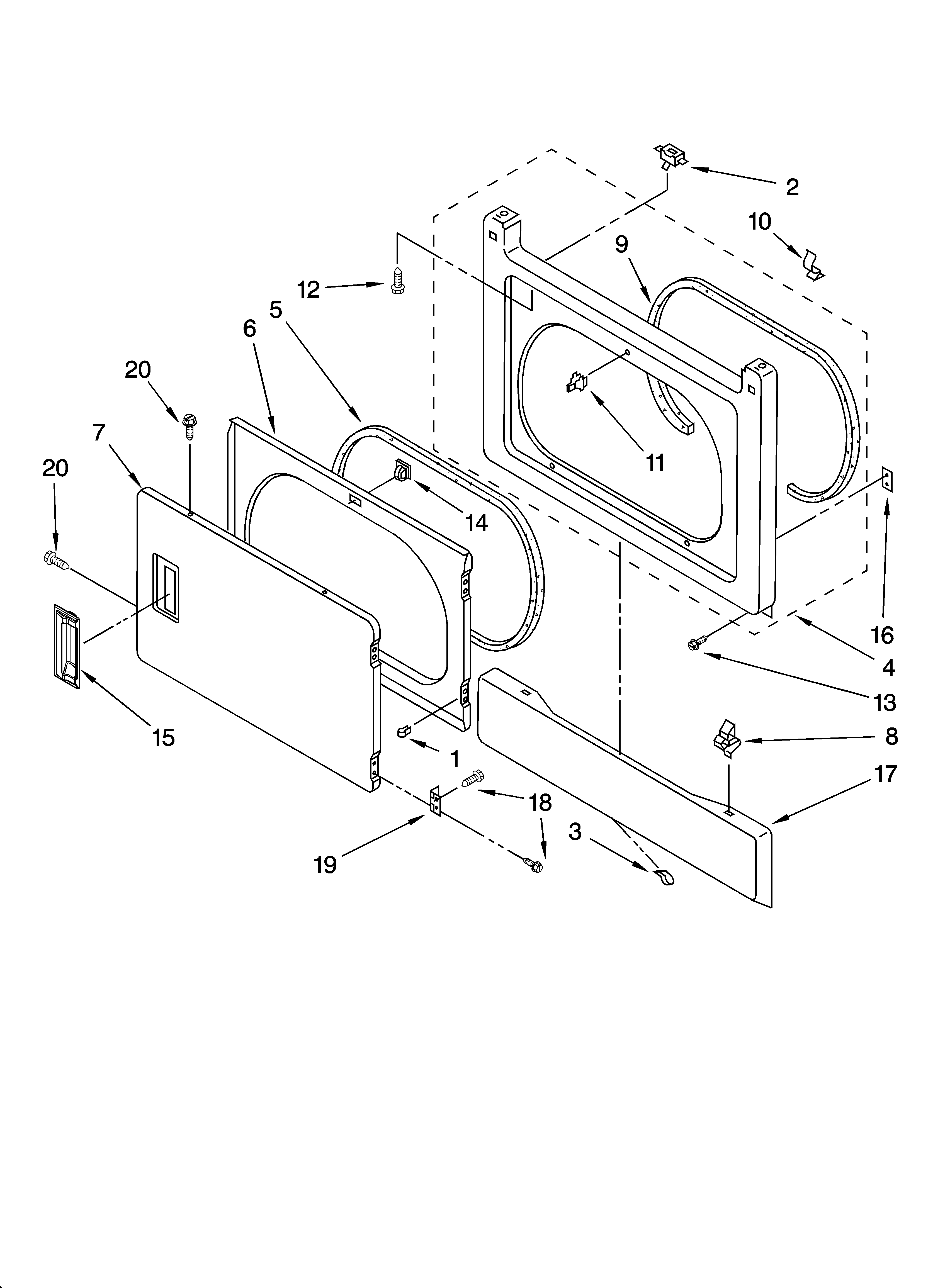 Dryer front panel and door parts