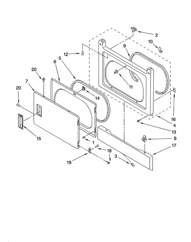 Dryer front panel and door parts