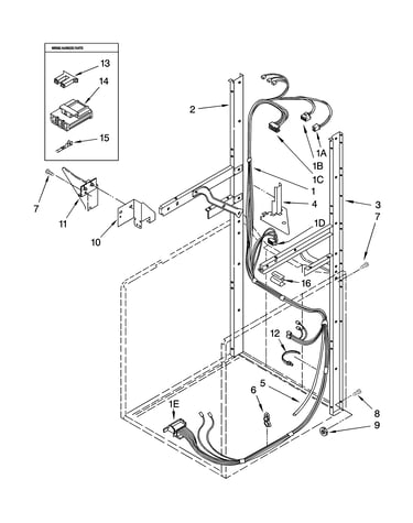Dryer support and washer harness parts