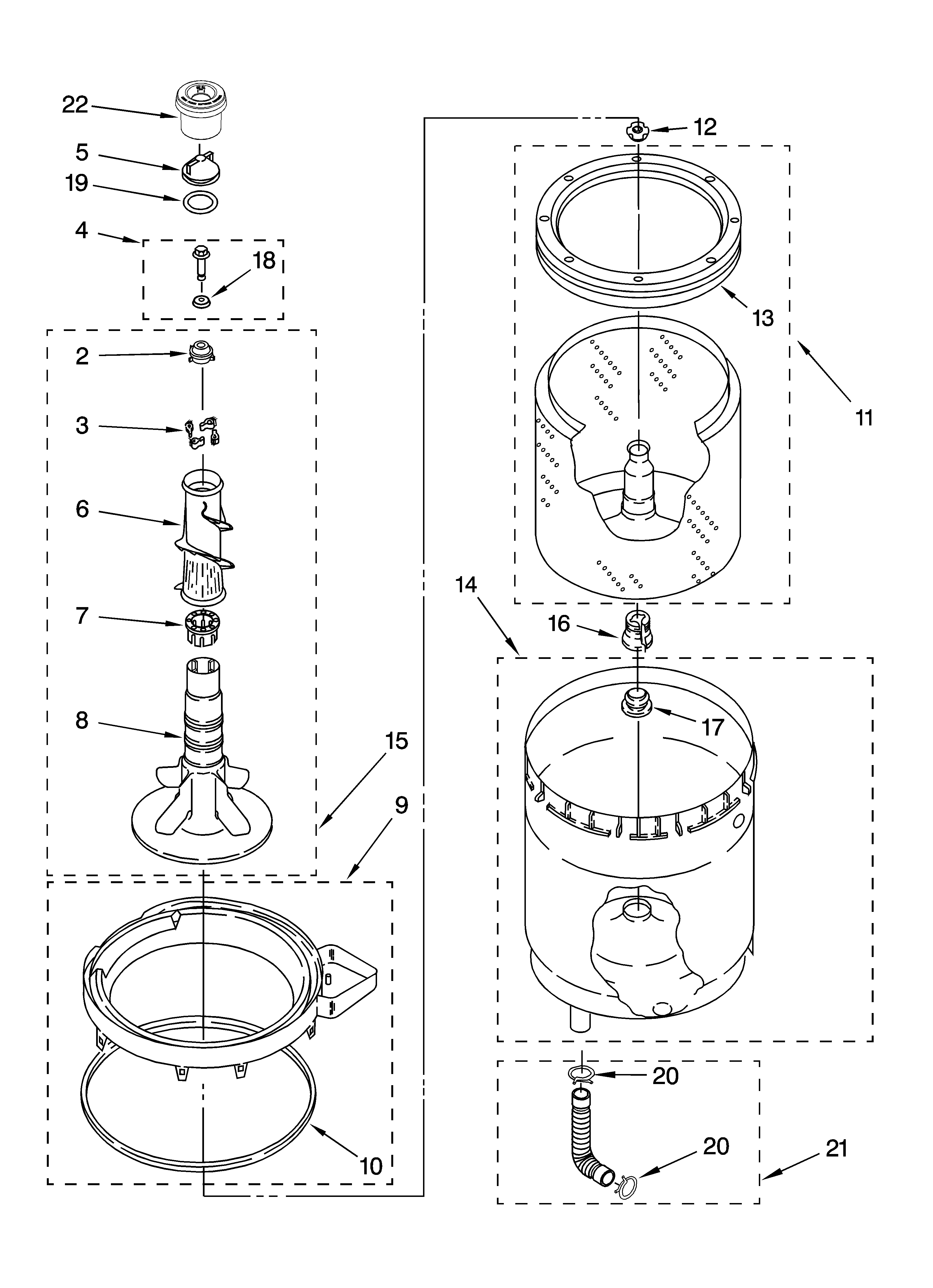 Agitator, basket and tub parts