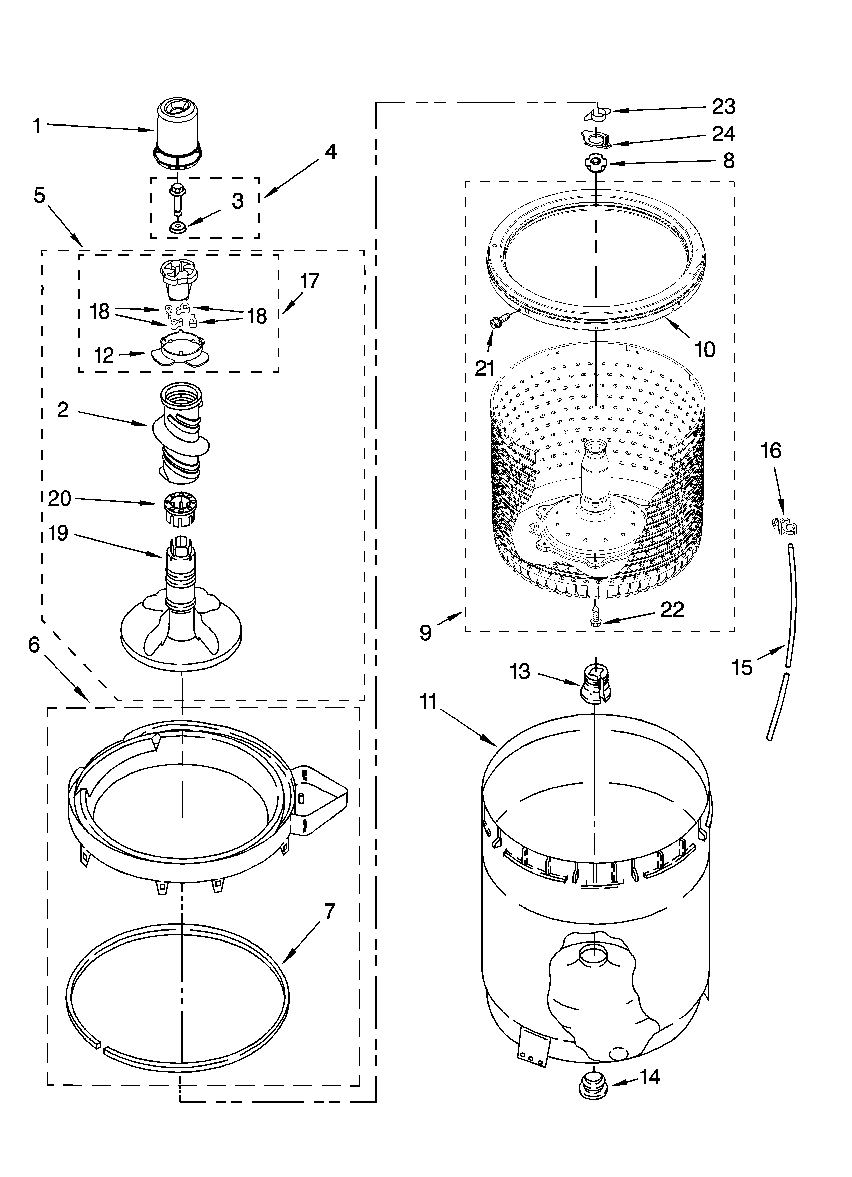 Agitator, basket and tub parts