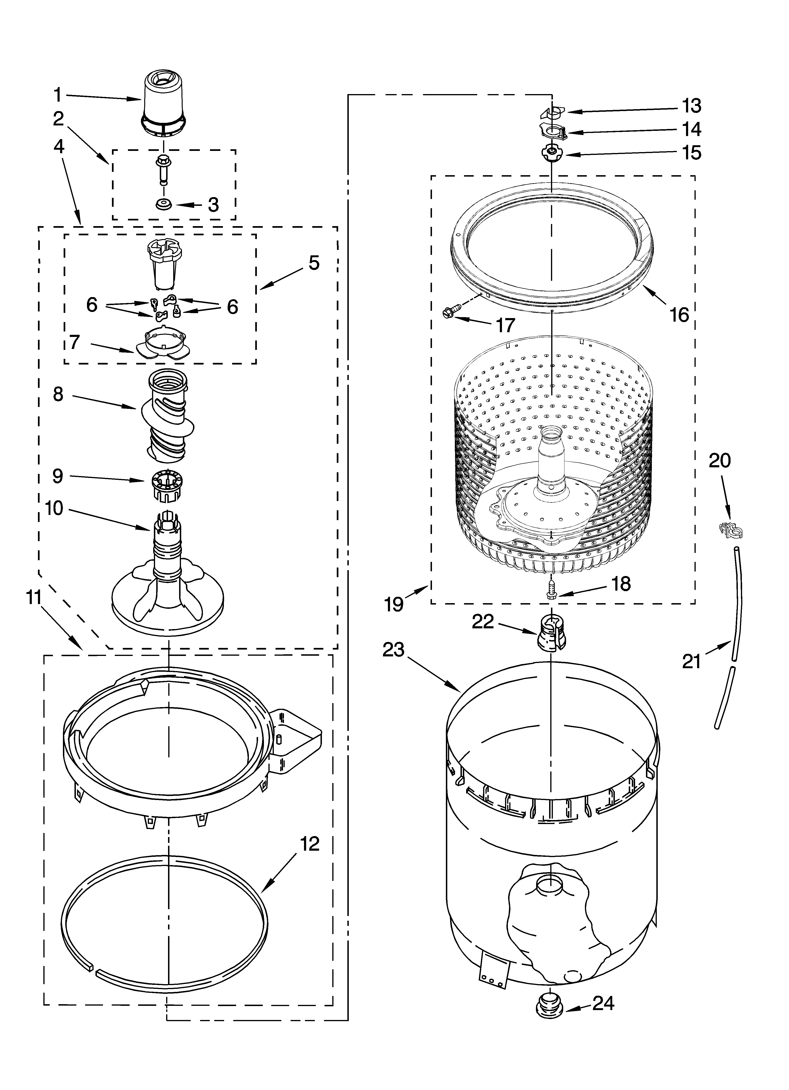 Agitator, basket and tub parts