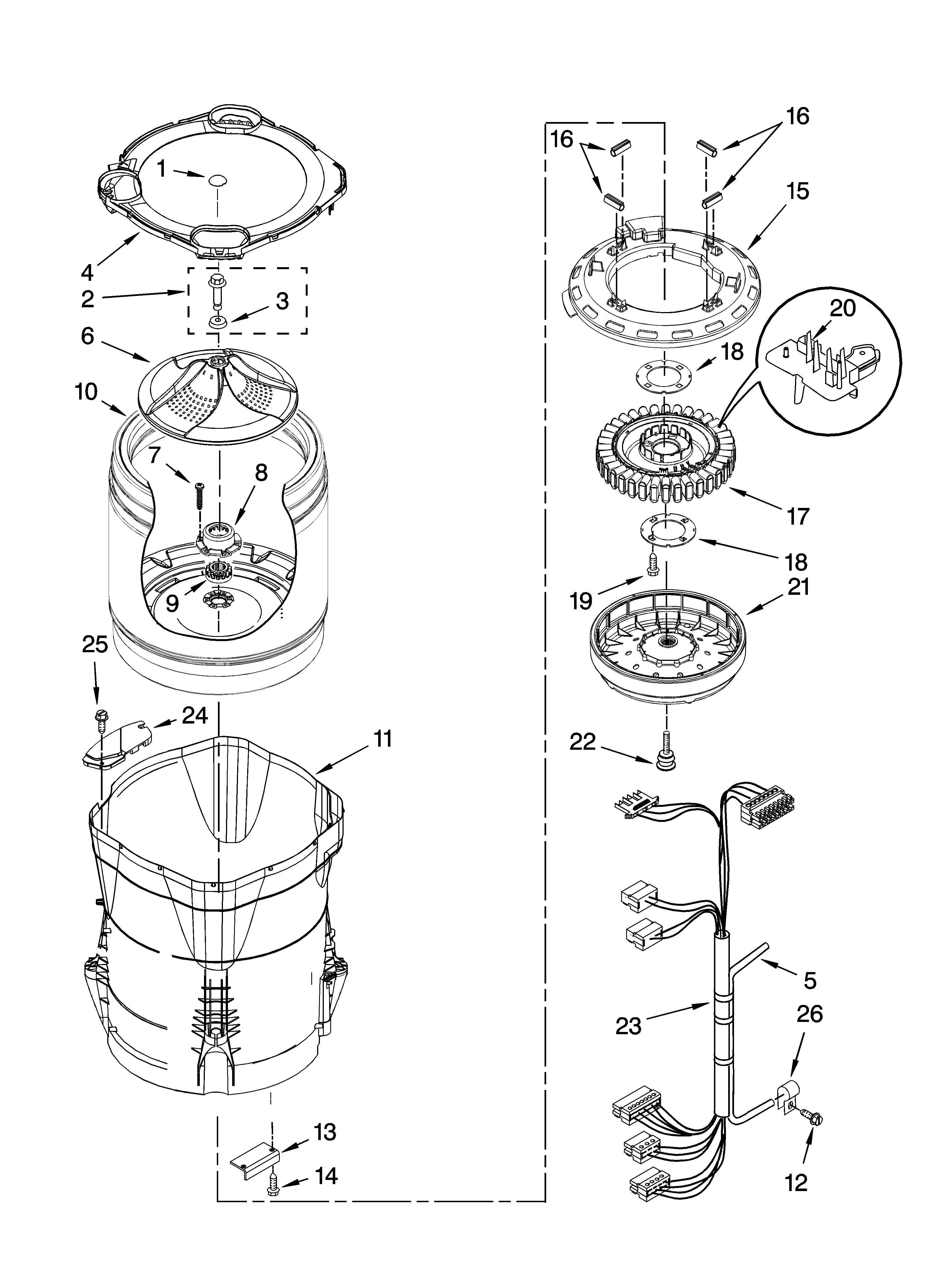 Motor, basket and tub parts